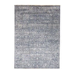 Mughal Inspired Design Real Silk with Oxidized Wool Oriental Rug