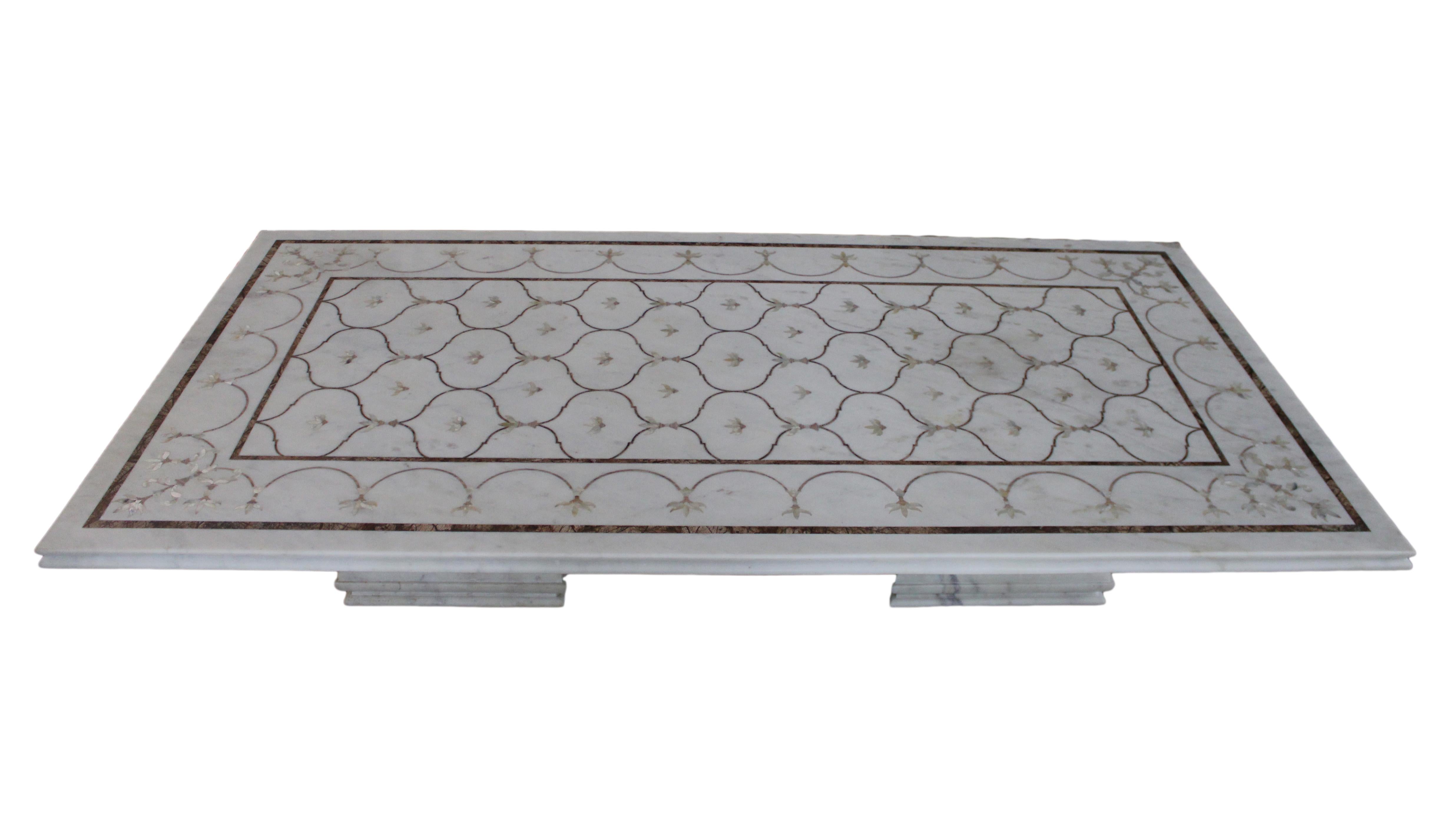 Other Mughal Lotus Inlaid White Marble Dining Table 'Top Only' by Stephanie Odegard For Sale