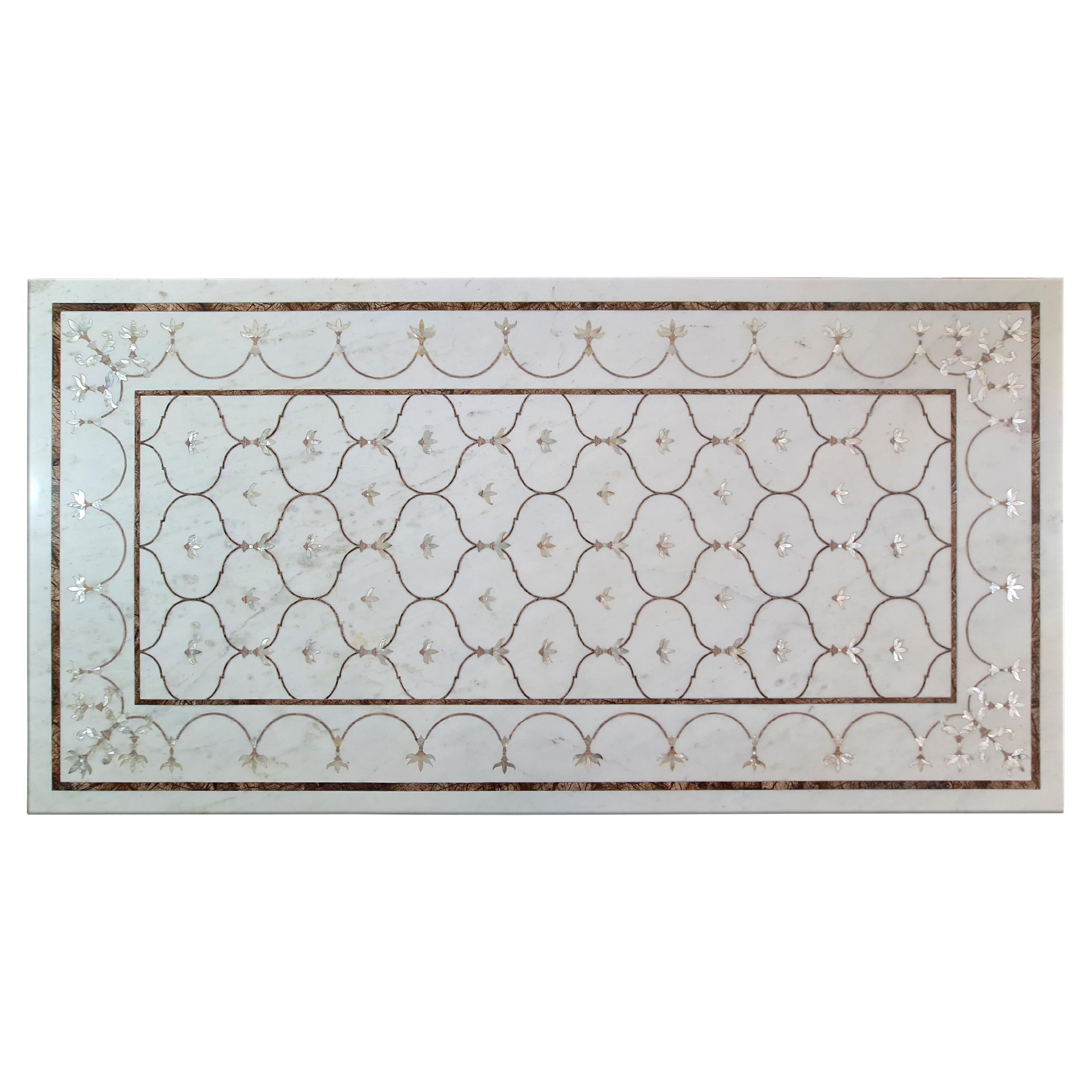 Mughal Lotus Inlaid White Marble Dining Table 'Top Only' by Stephanie Odegard