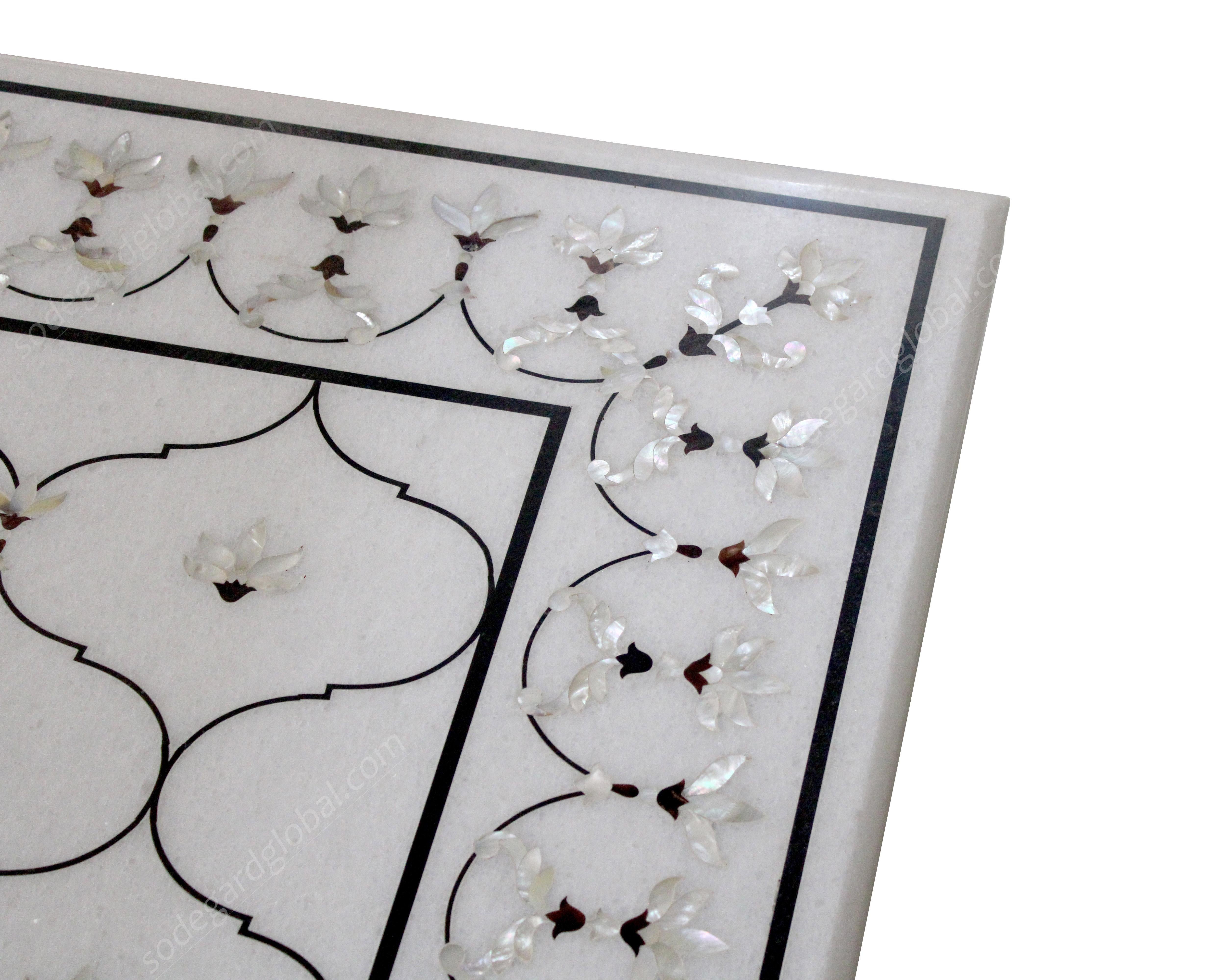 Mughal Lotus Inlay in White Marble Dining Table 'Top Only' by Stephanie Odegard In New Condition For Sale In New York, NY