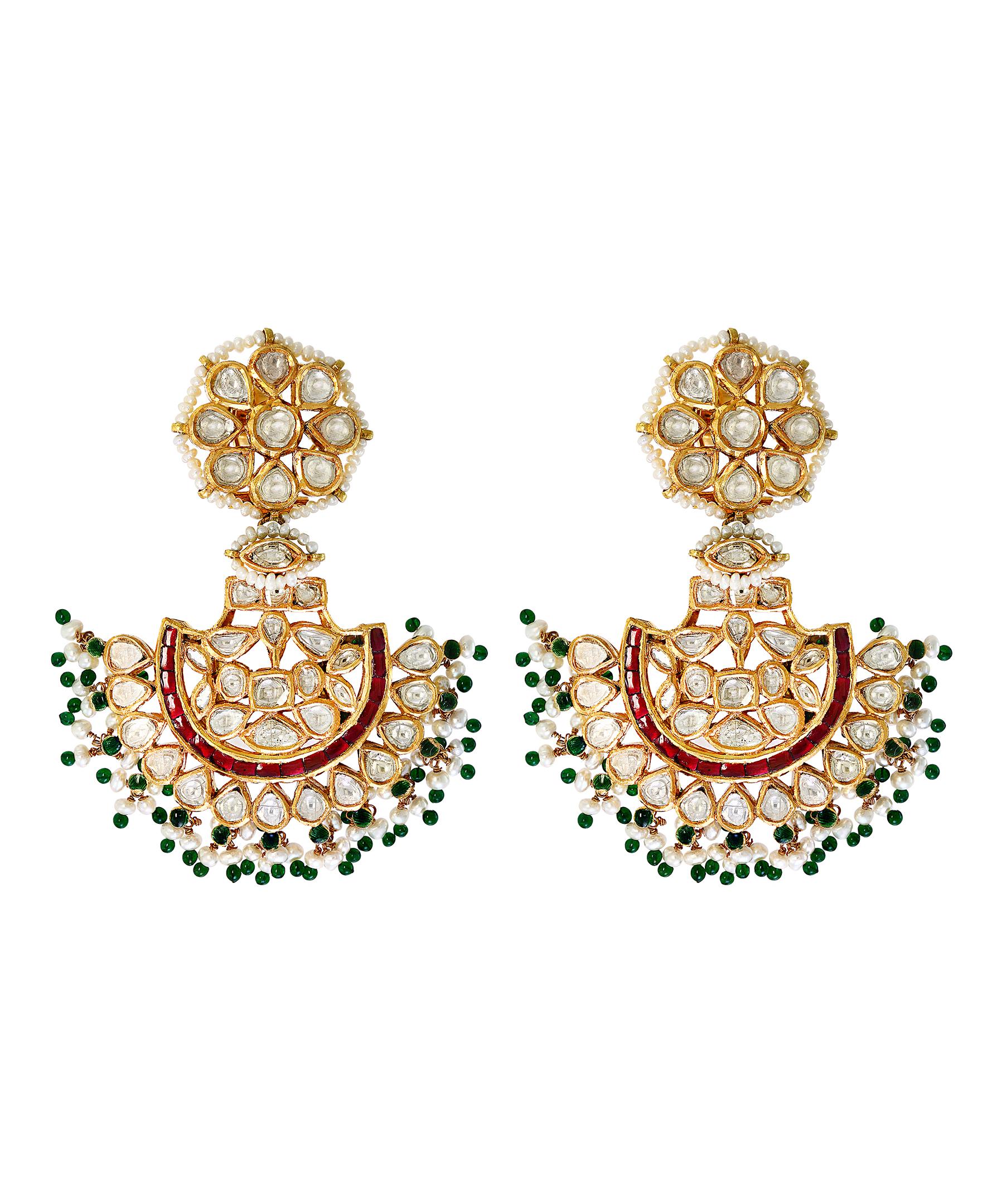 Taille rose Magnifique ensemble de mariage moghol de style traditionnel Kundan Polki en or 18 carats avec diamants taille rose en vente