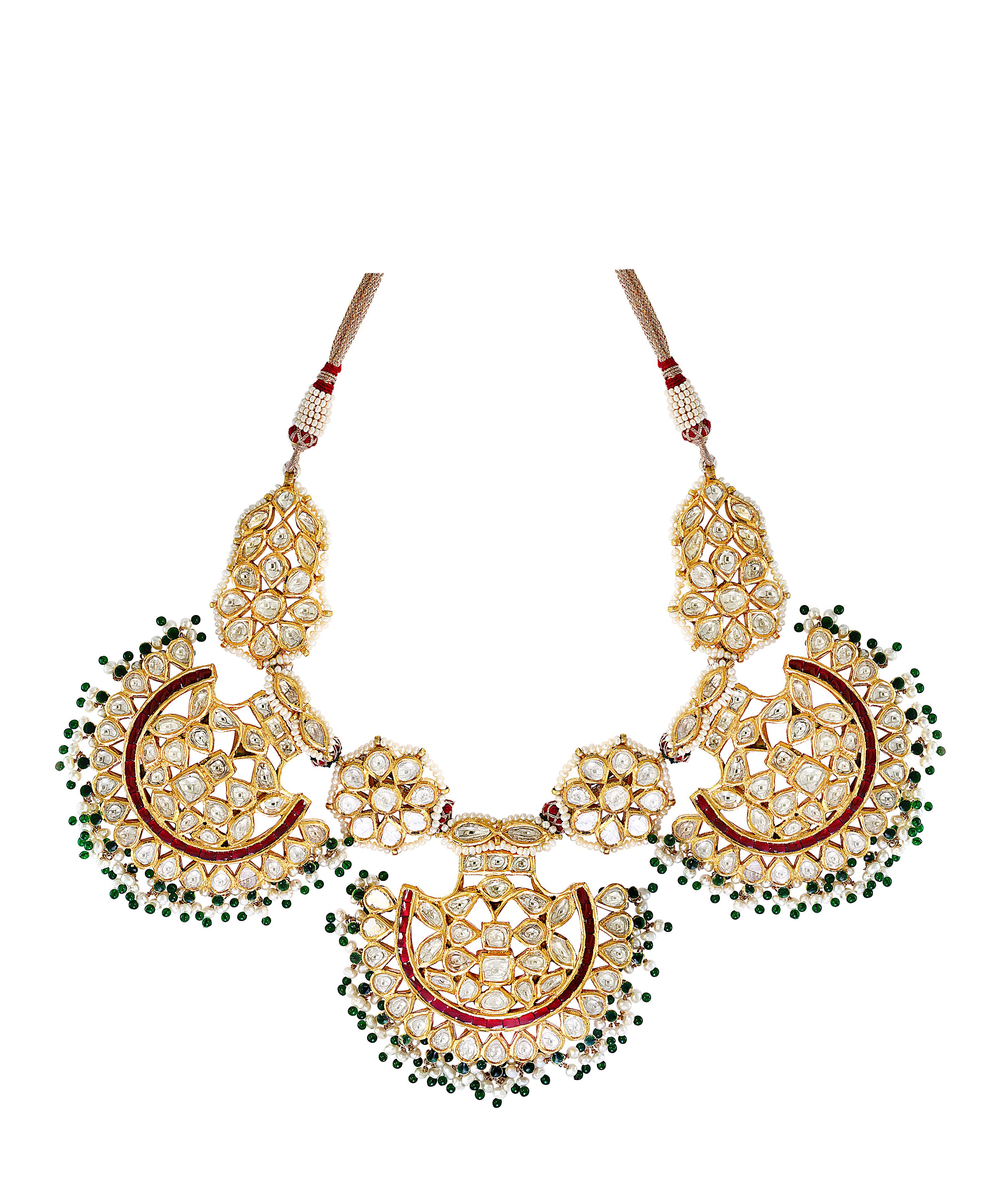 Magnifique ensemble de mariage moghol de style traditionnel Kundan Polki en or 18 carats avec diamants taille rose Excellent état - En vente à New York, NY