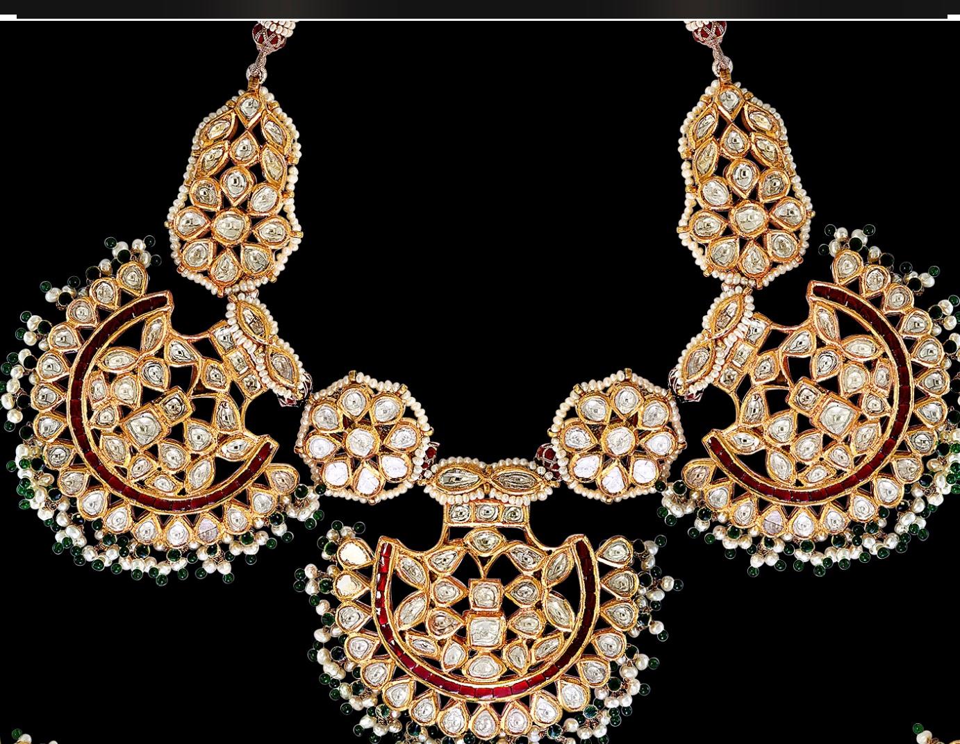 Magnifique ensemble de mariage moghol de style traditionnel Kundan Polki en or 18 carats avec diamants taille rose en vente 3