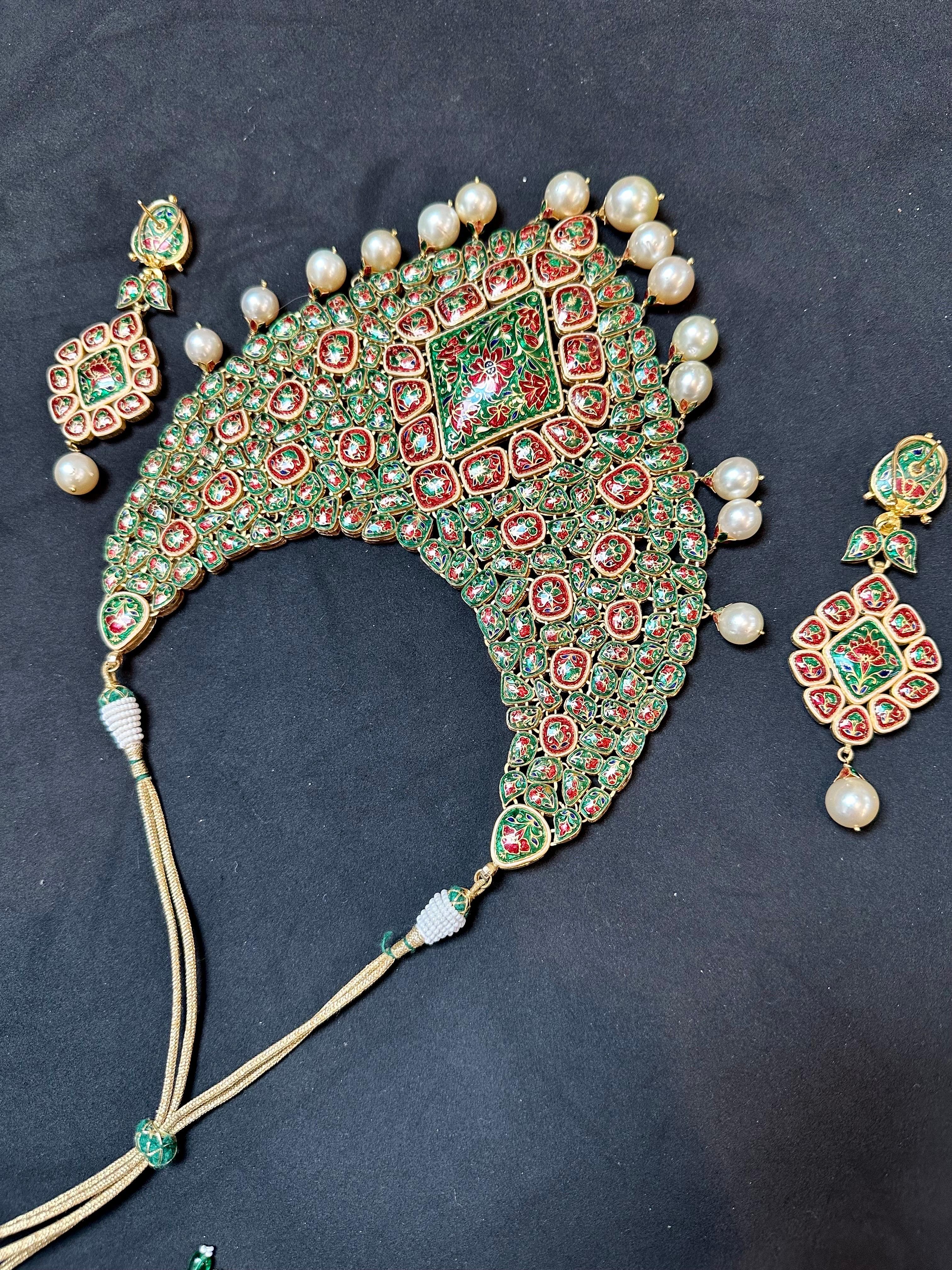 Mughal Magnificenct Traditional Kundan Polki Rose Cut Diamond 18 K Bridal Suite For Sale 6