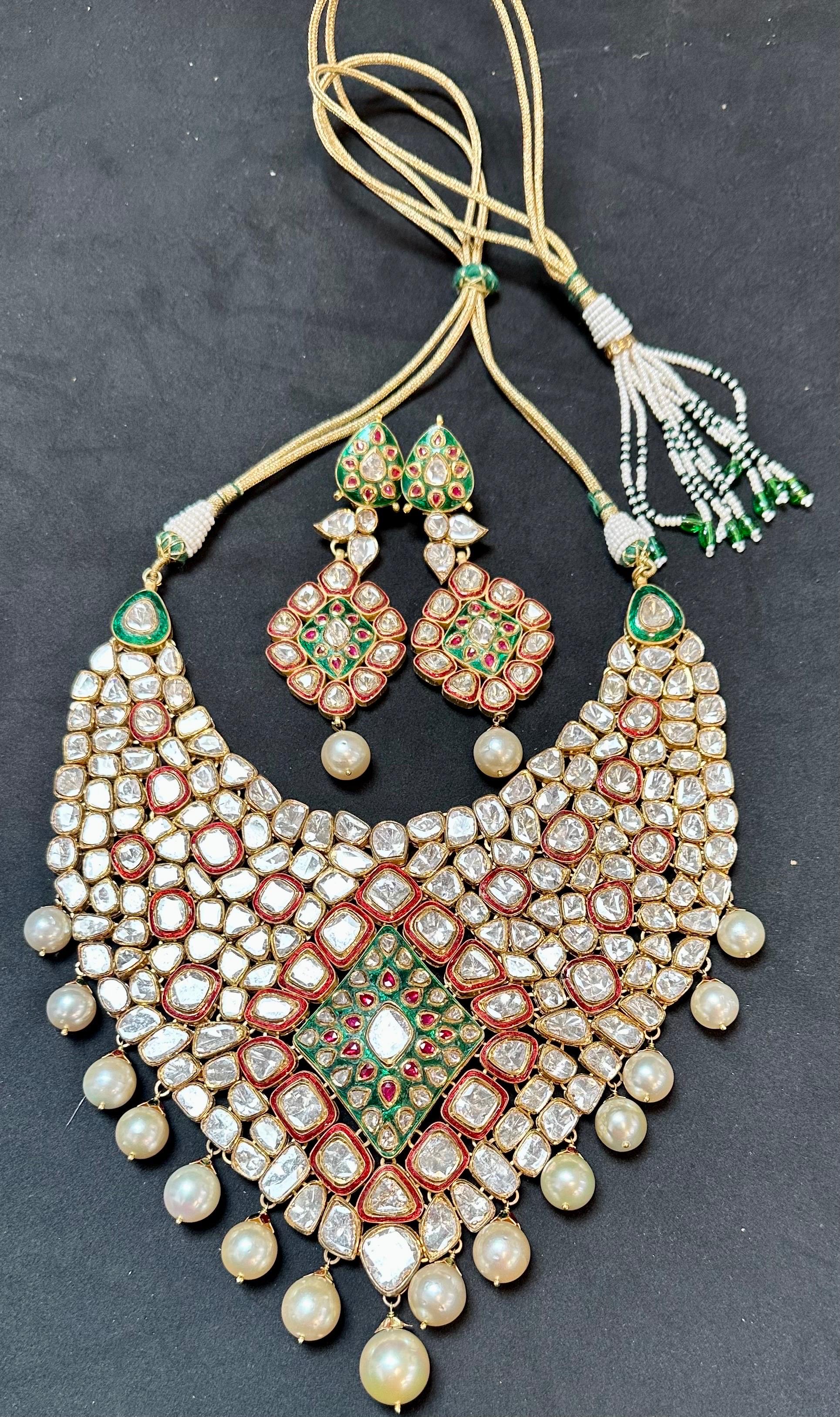 Mughal Magnificenct Traditional Kundan Polki Rose Cut Diamond 18 K Bridal Suite For Sale 7