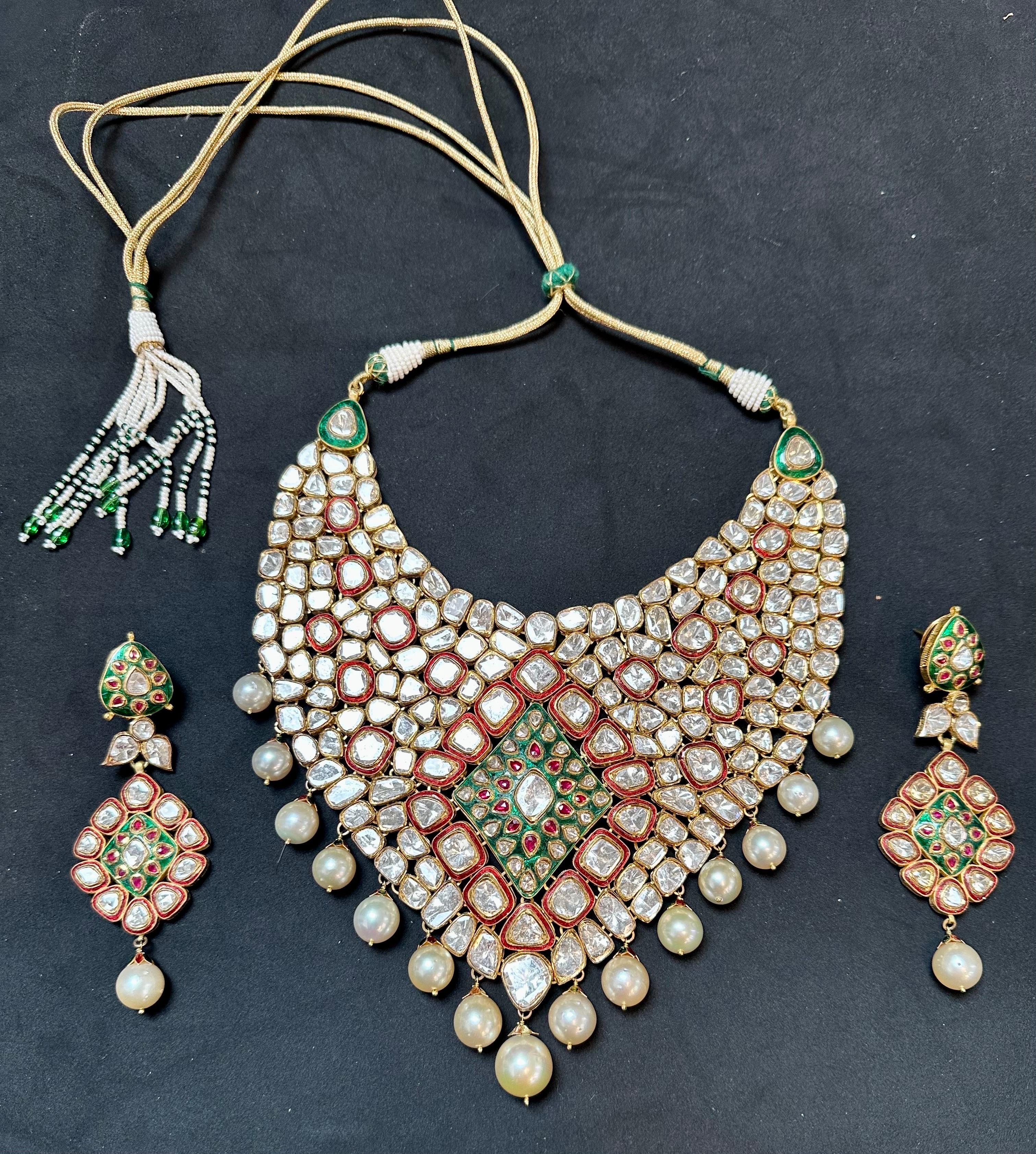 Magnificenct Traditionelle Kundan Polki-Brautsuite aus Mughal-Diamant im Rosenschliff 18 K im Angebot 9