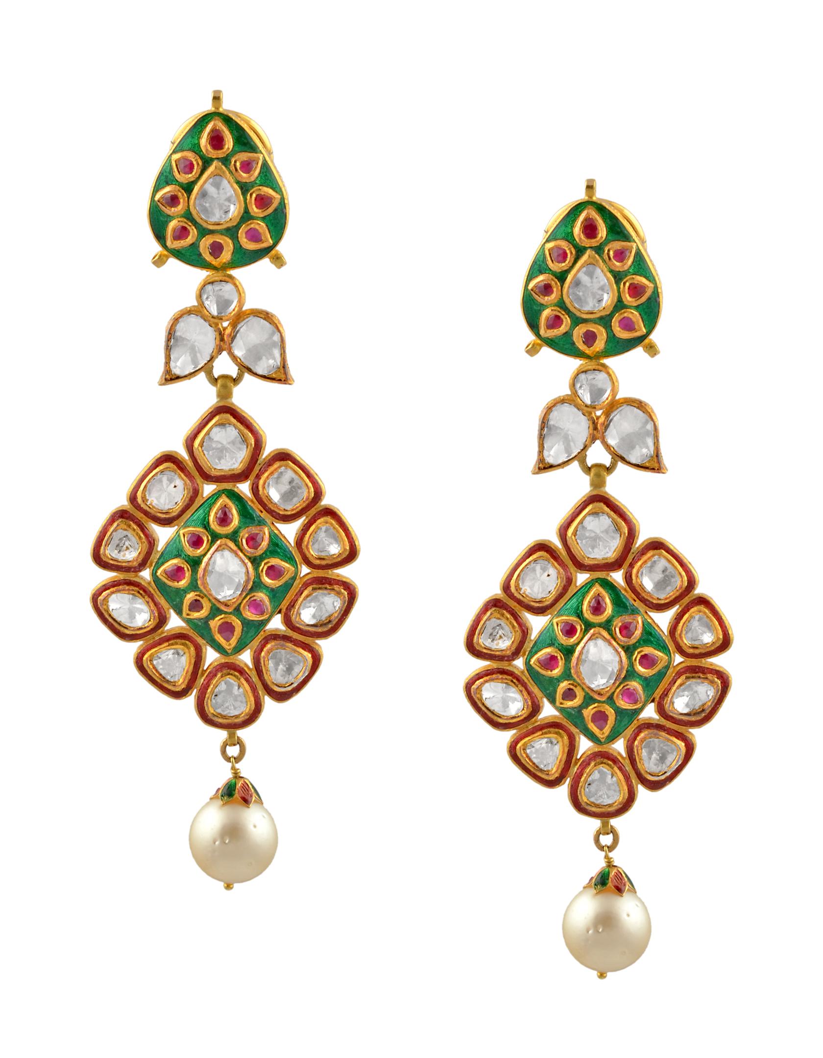 Women's Mughal Magnificenct Traditional Kundan Polki Rose Cut Diamond 18 K Bridal Suite For Sale