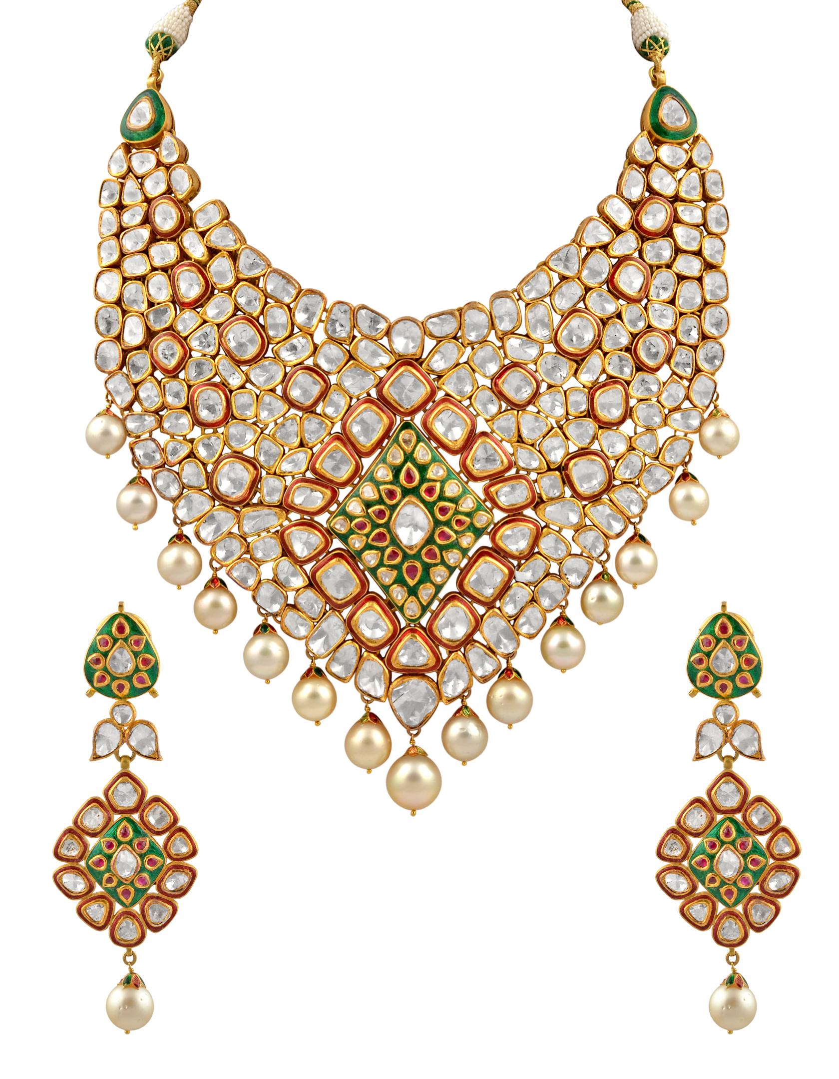 Mughal Magnificenct Traditional Kundan Polki Rose Cut Diamond 18 K Bridal Suite For Sale 2