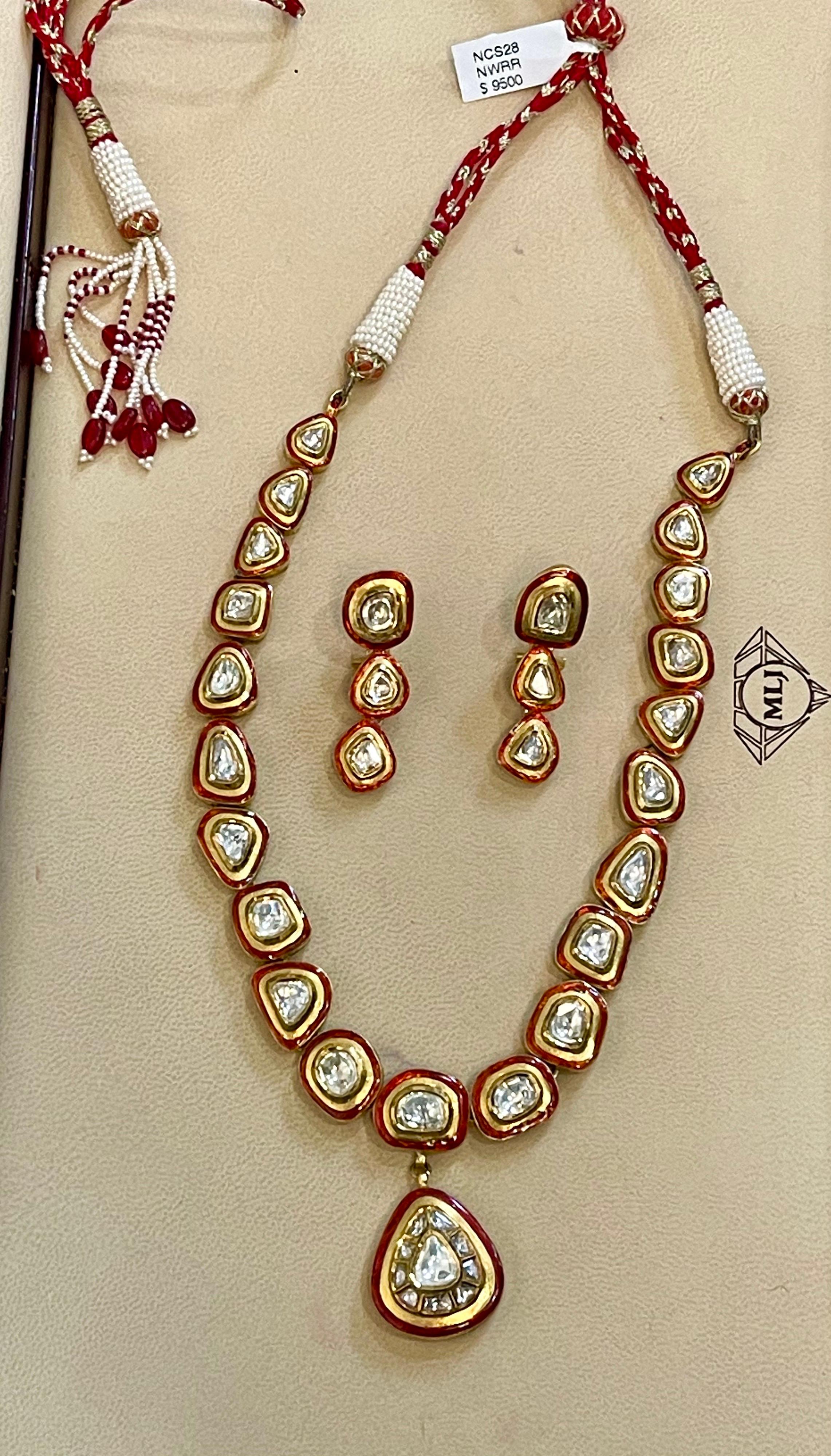 Mughal Magnificenct Traditional Kundan Polki Rose Cut Diamond Red Enamel Suite 3