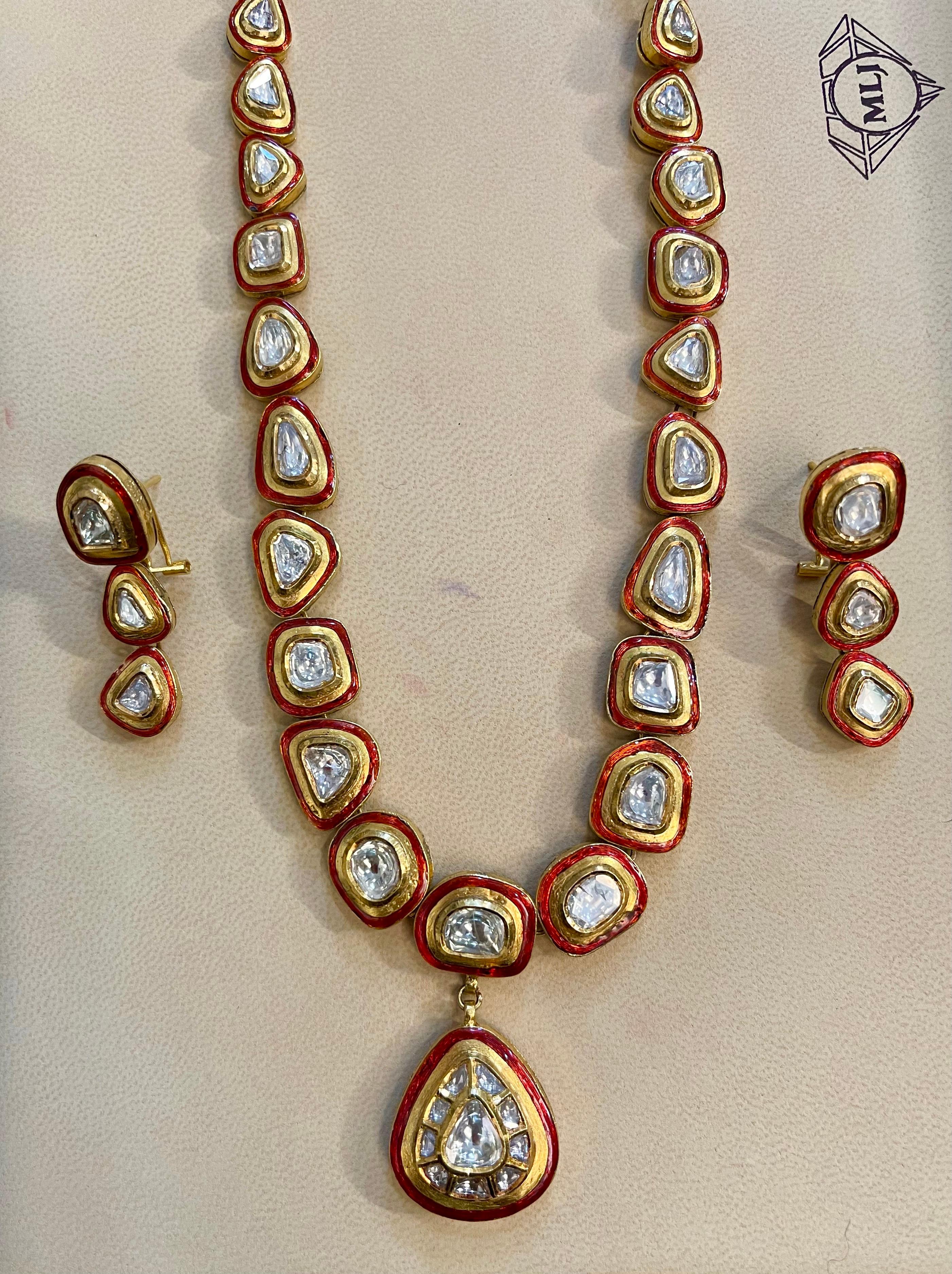 Mughal Magnificenct Traditional Kundan Polki Rose Cut Diamond Red Enamel Suite 5