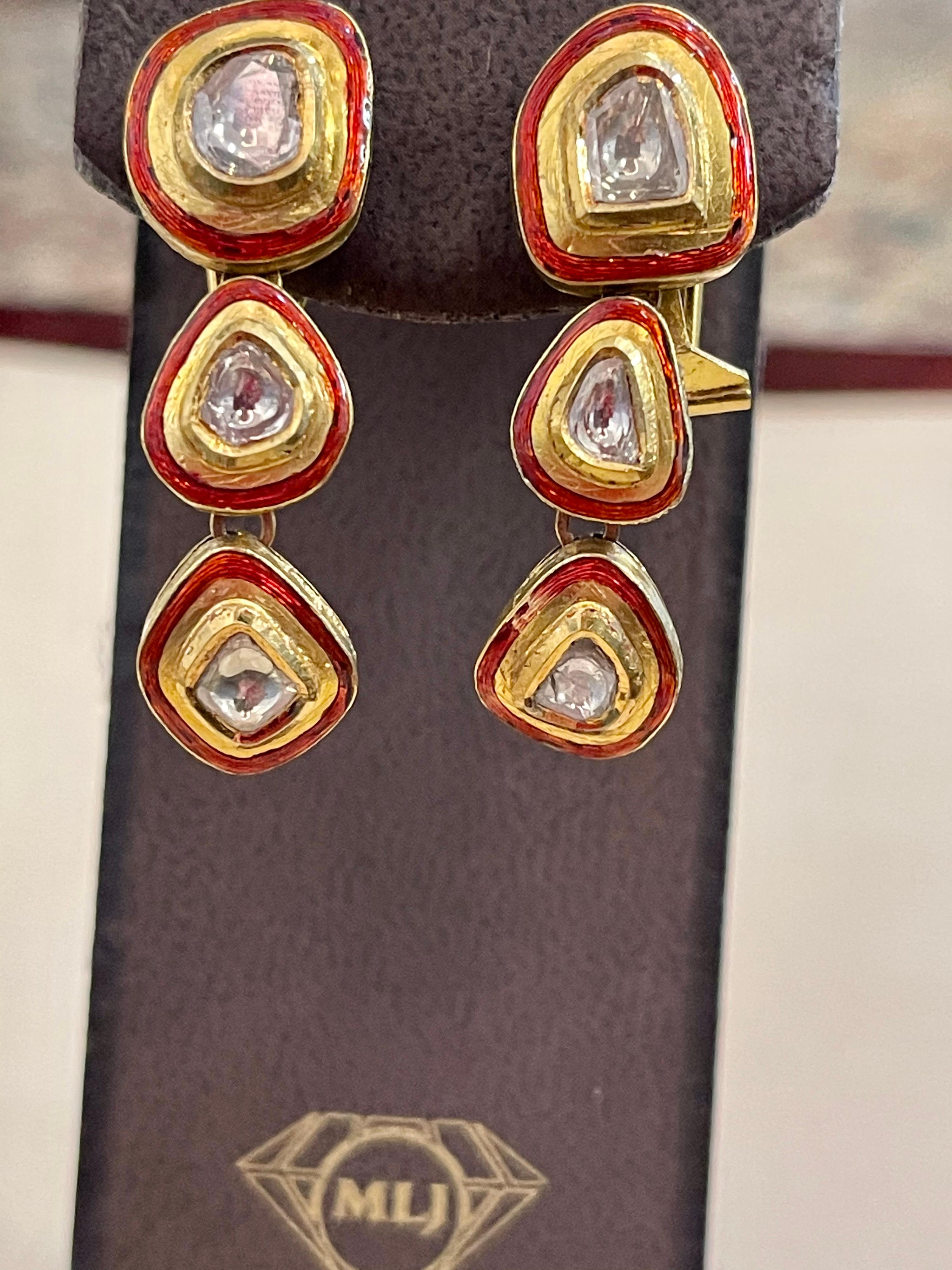 Mughal Magnificenct Traditional Kundan Polki Rose Cut Diamond Red Enamel Suite 10