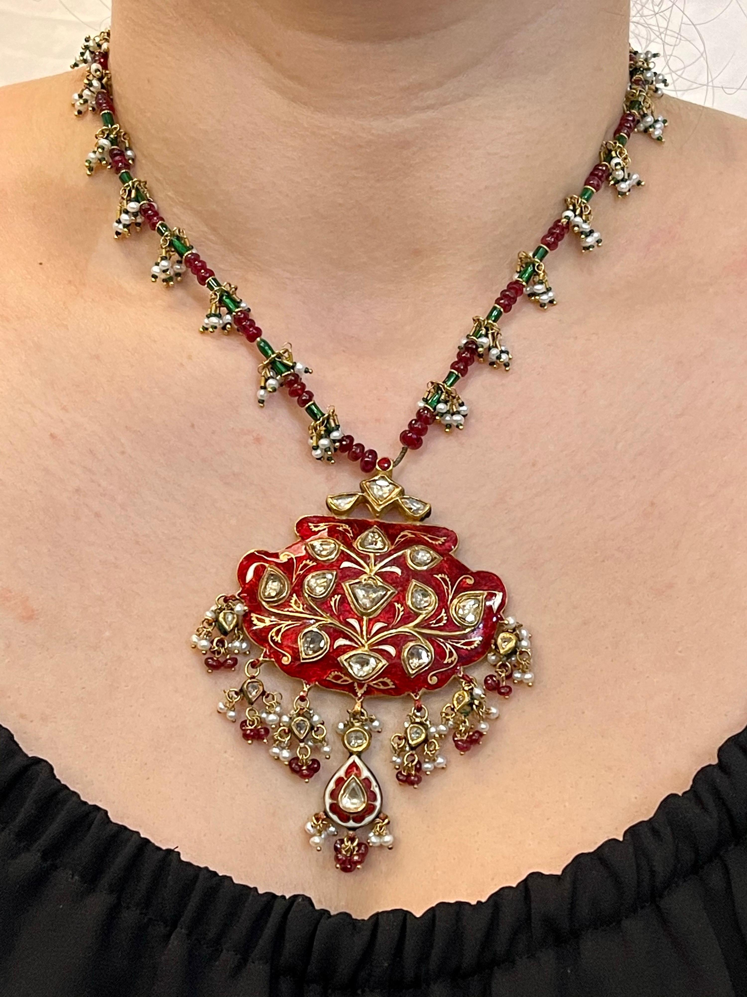 Mughal Magnificenct Traditional Kundan Polki Rose Cut Diamond Red Enamel Suite 5