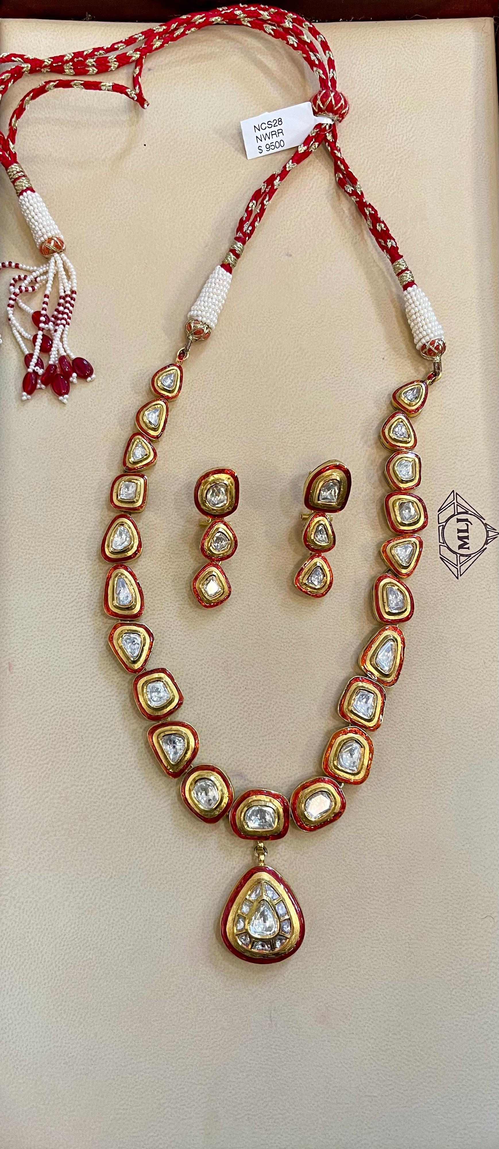 Mughal Magnificenct Traditional Kundan Polki Rose Cut Diamond Red Enamel Suite 1