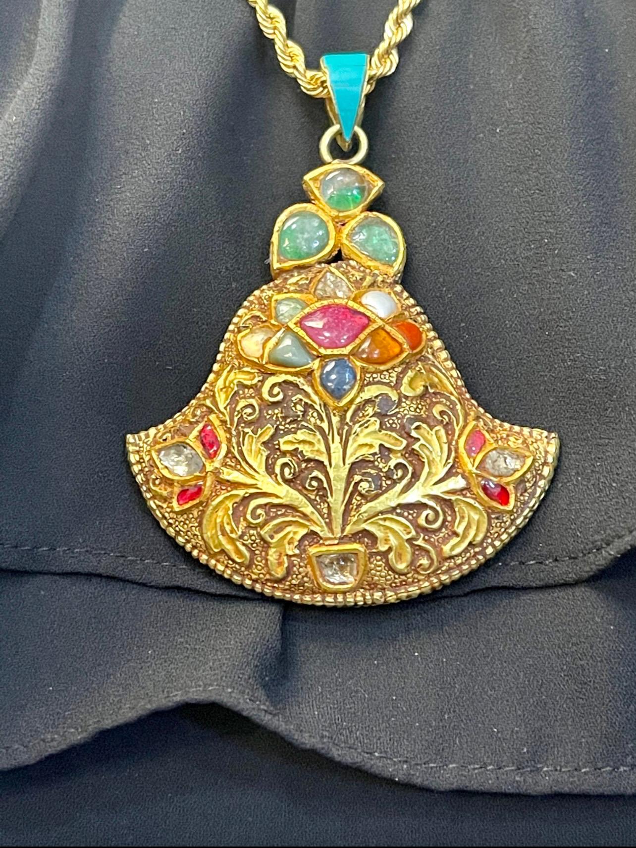 Mughal Magnificenct Traditional Navratan Rose Cut Diamond Vintage Necklace 1