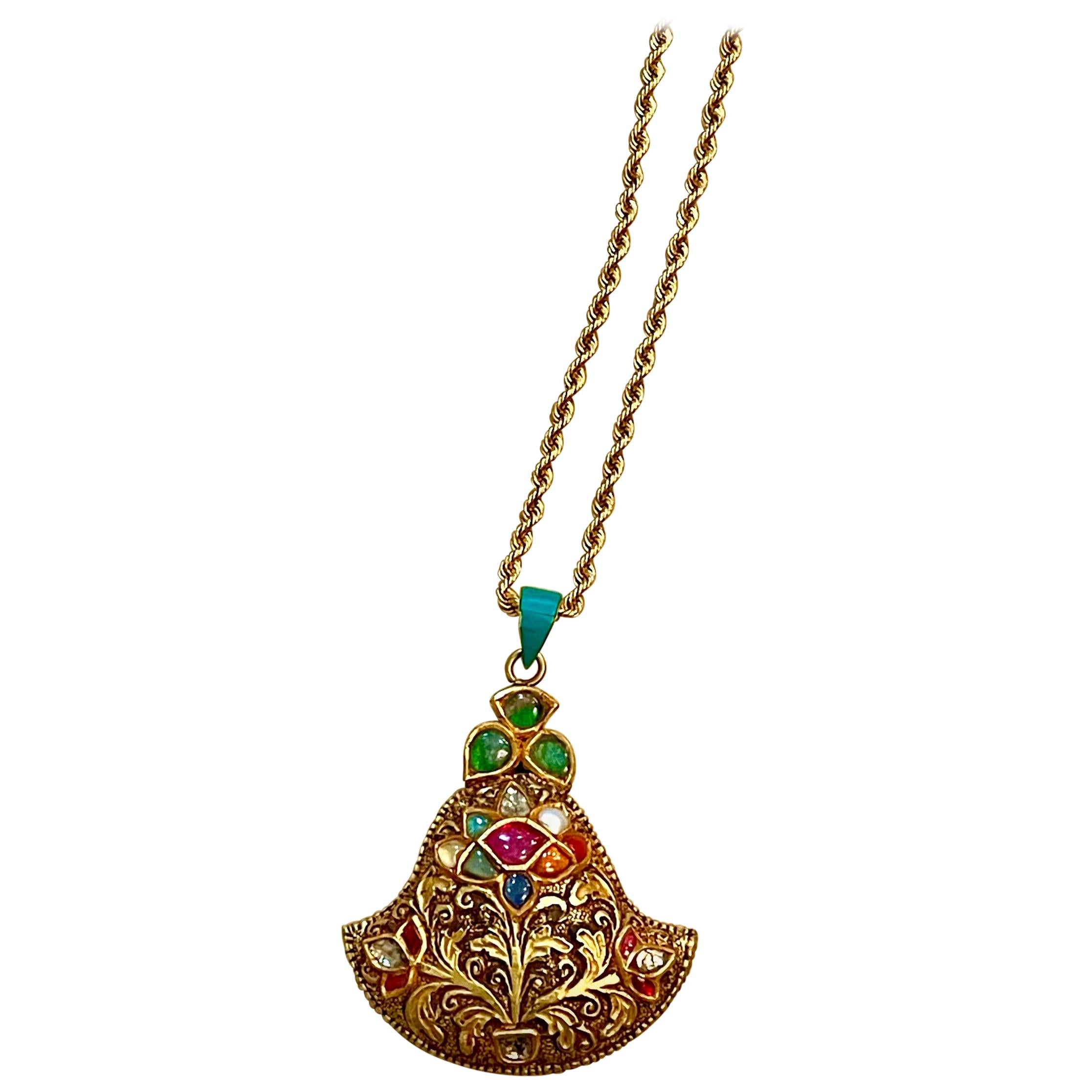 Mughal Magnificenct Traditional Navratan Rose Cut Diamond Vintage Necklace