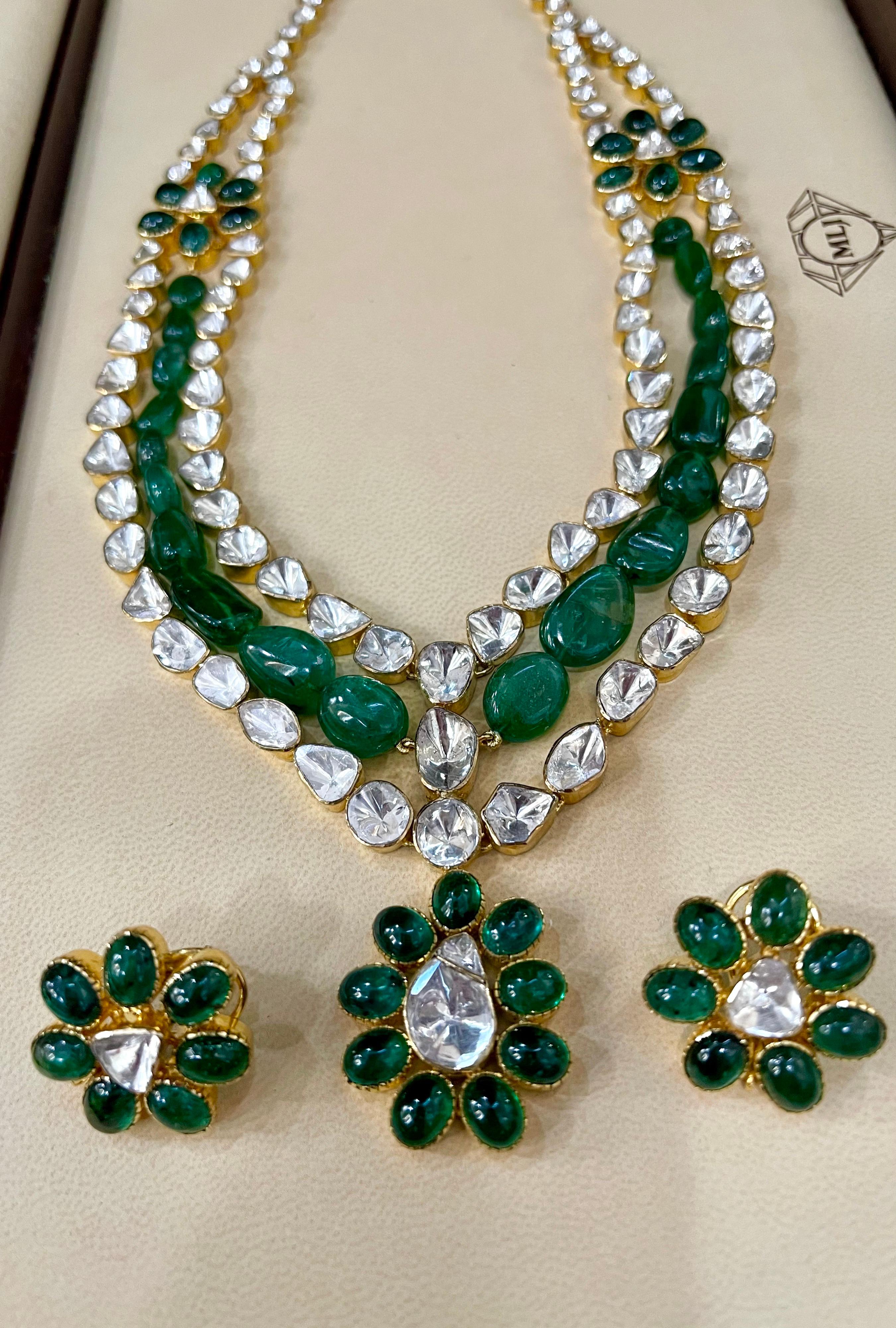 Mughal Magnificenct Traditional Rose Cut Diamond & Emerald 18 Kt YG Bridal Set 3