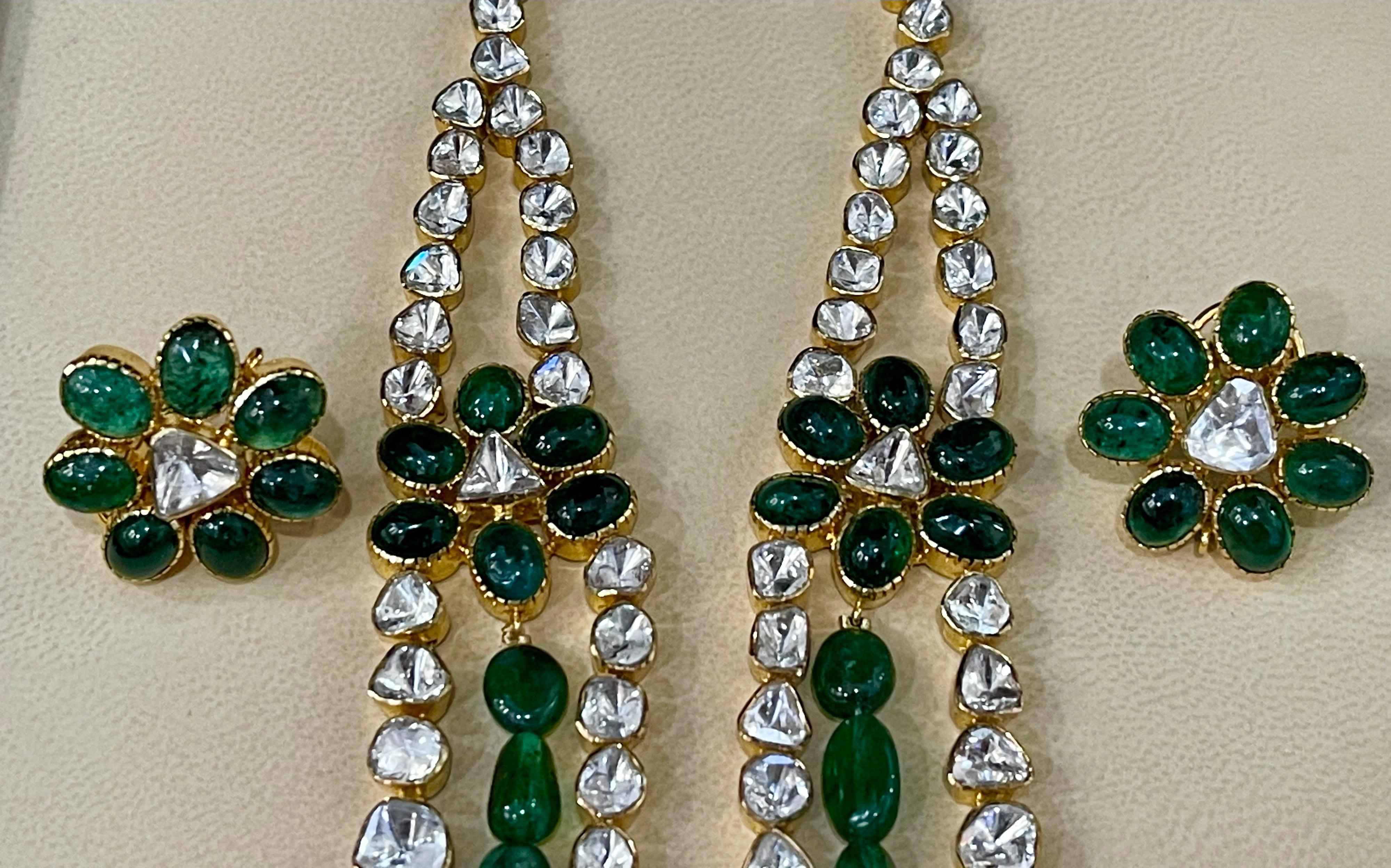Mughal Magnificenct Traditional Rose Cut Diamond & Emerald 18 Kt YG Bridal Set 4
