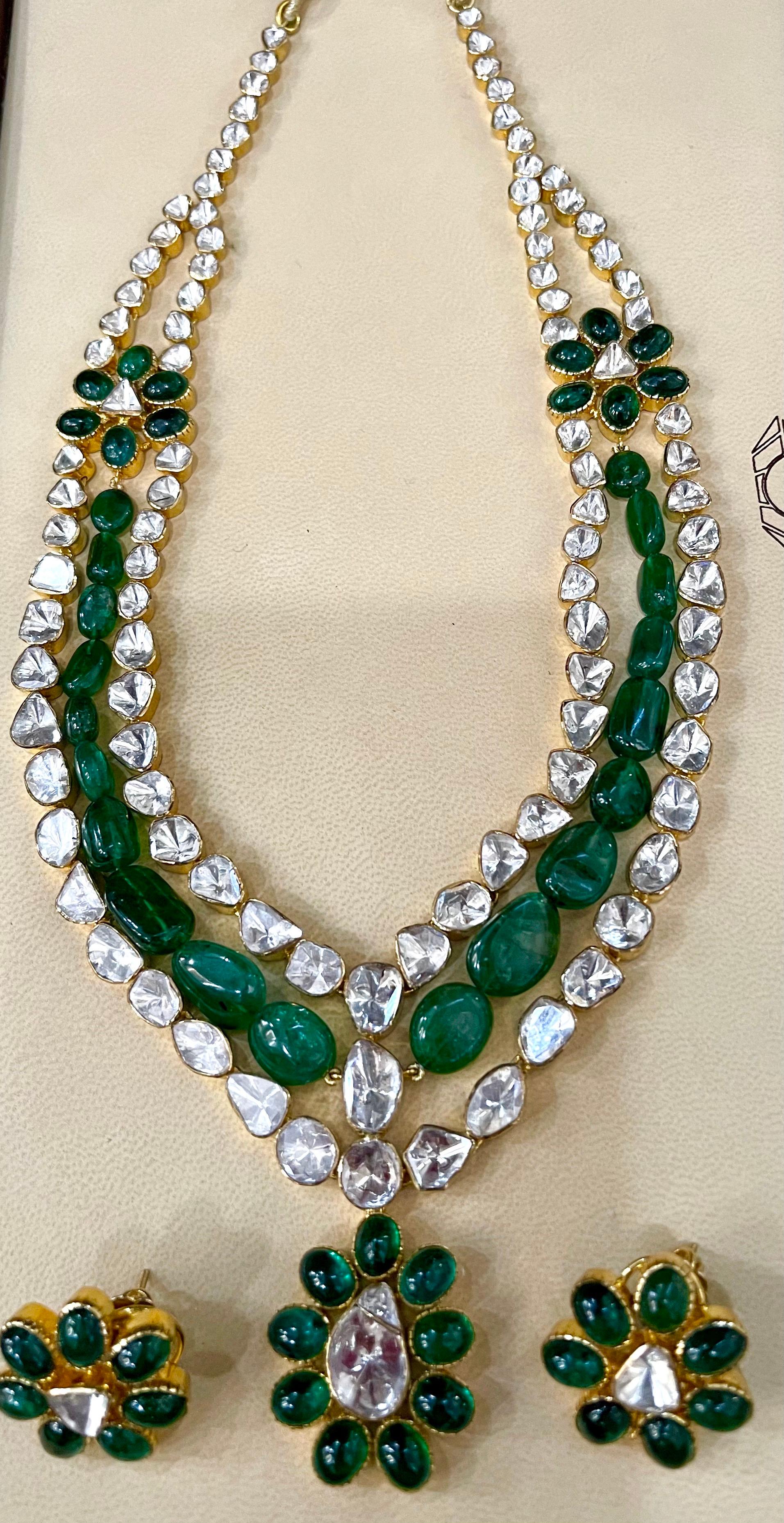 Mughal Magnificenct Traditional Rose Cut Diamond & Emerald 18 Kt YG Bridal Set 7