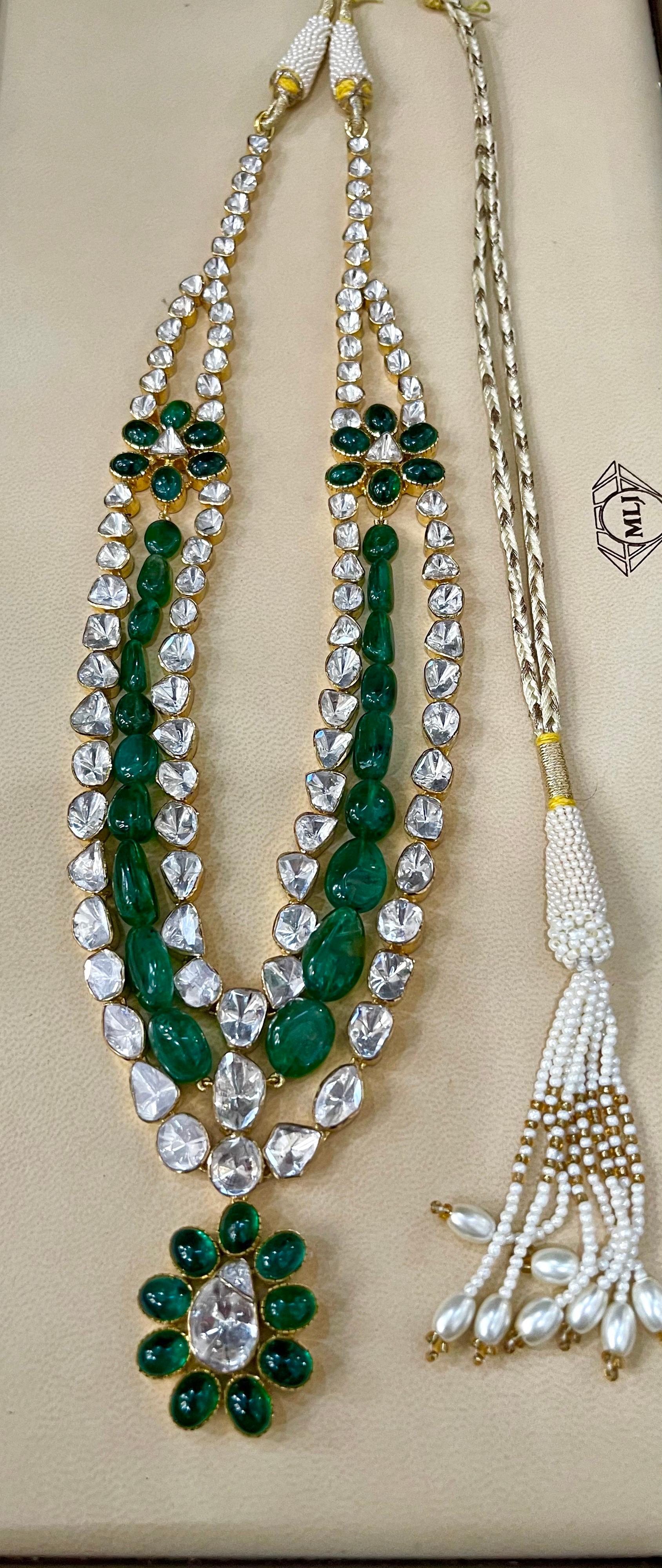 Mughal Magnificenct Traditional Rose Cut Diamond & Emerald 18 Kt YG Bridal Set 12