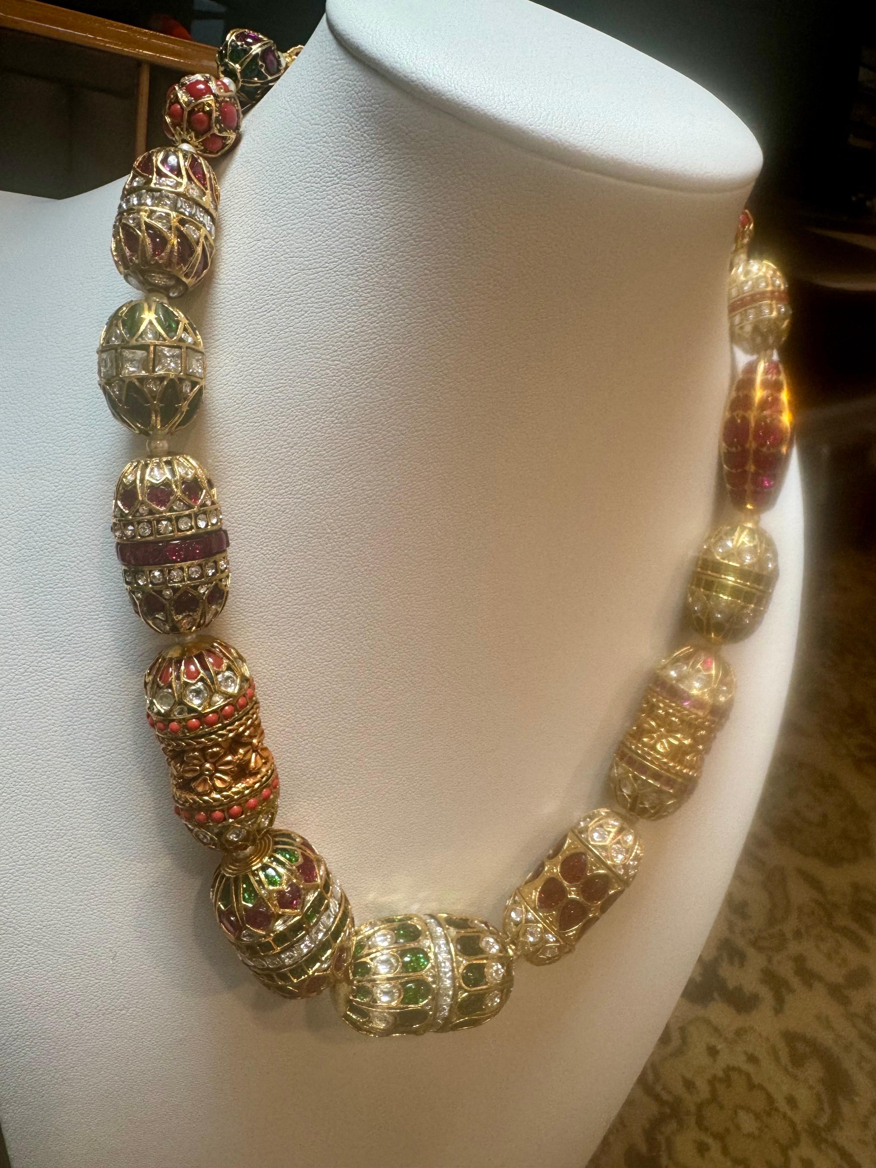 Mughal Magnificent Traditional Bead & Cabochon Multi Color Vintage Necklace For Sale 5