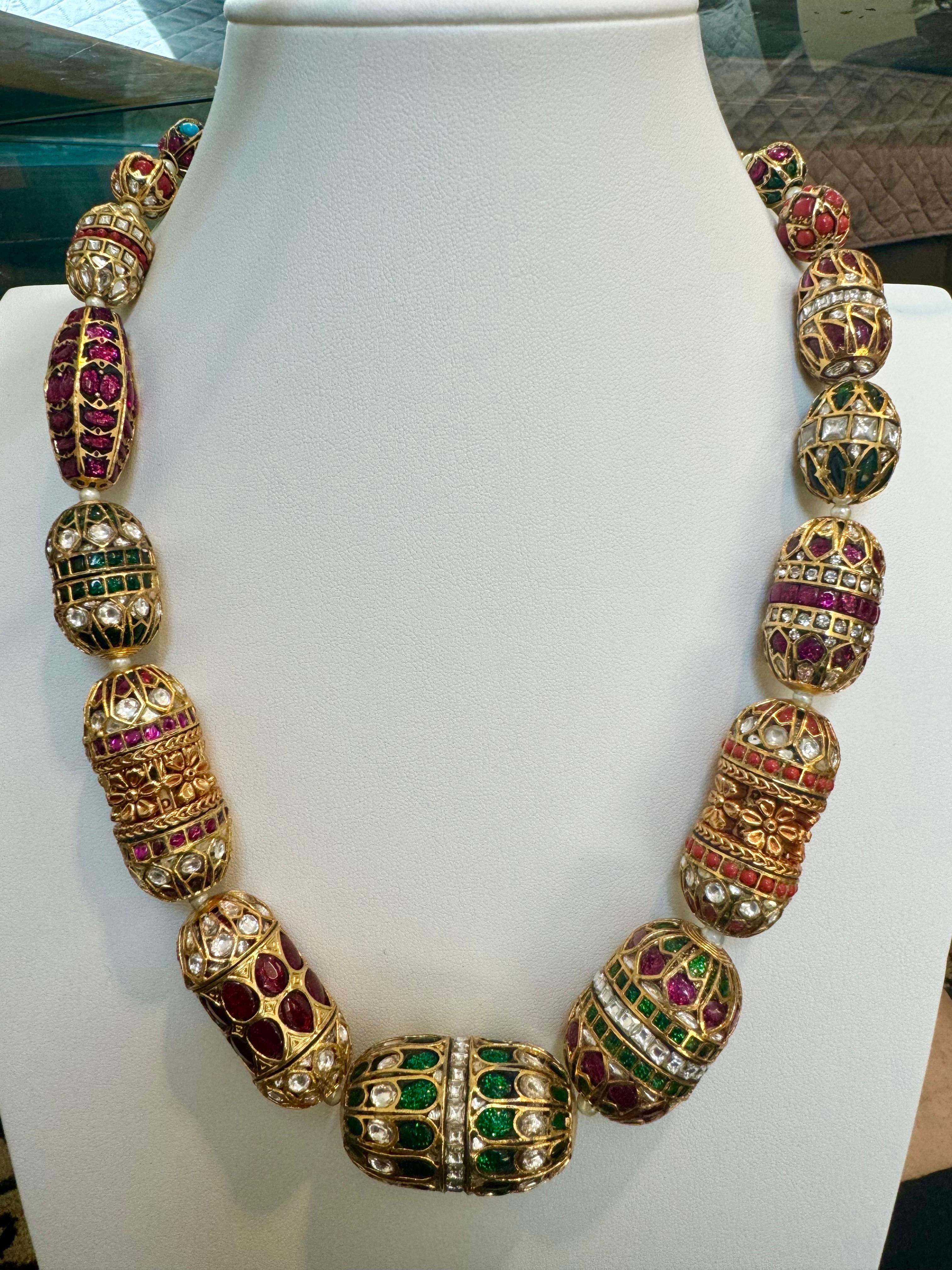 Mughal Magnificent Traditional Bead & Cabochon Multi Color Vintage Necklace For Sale 6