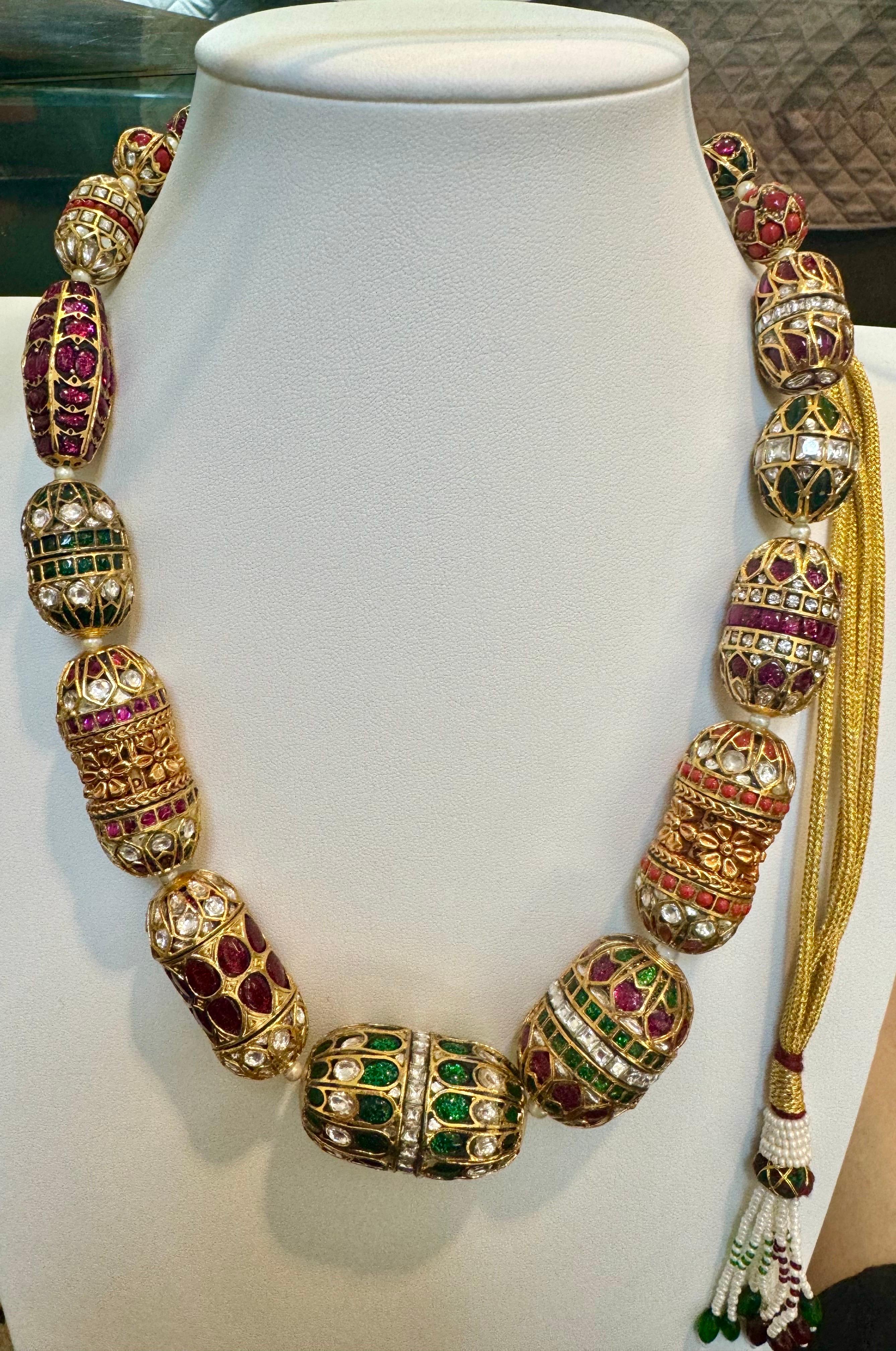 Mughal Magnificent Traditional Bead & Cabochon Multi Color Vintage Necklace For Sale 7