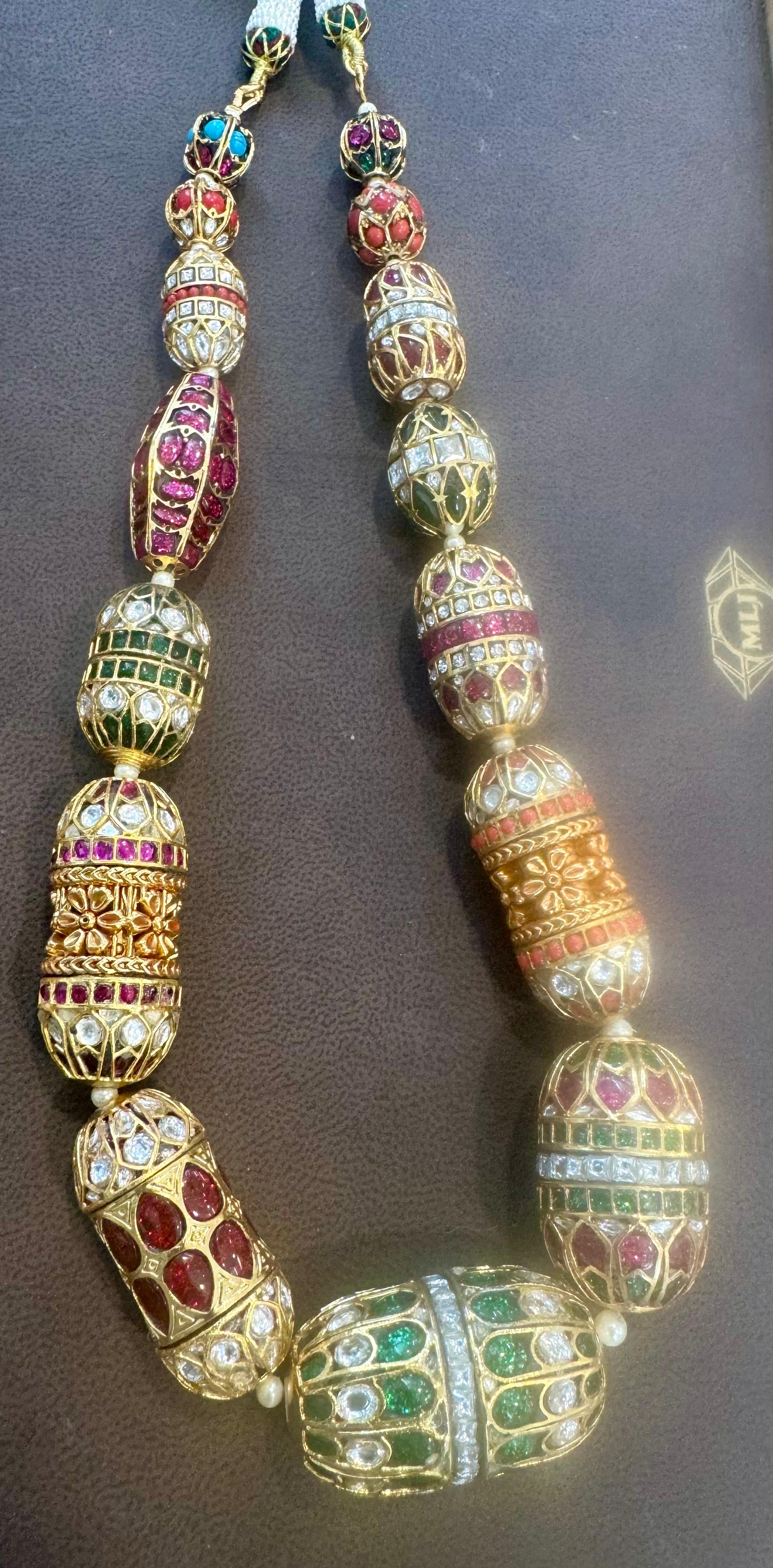 Rose Cut Mughal Magnificent Traditional Bead & Cabochon Multi Color Vintage Necklace For Sale