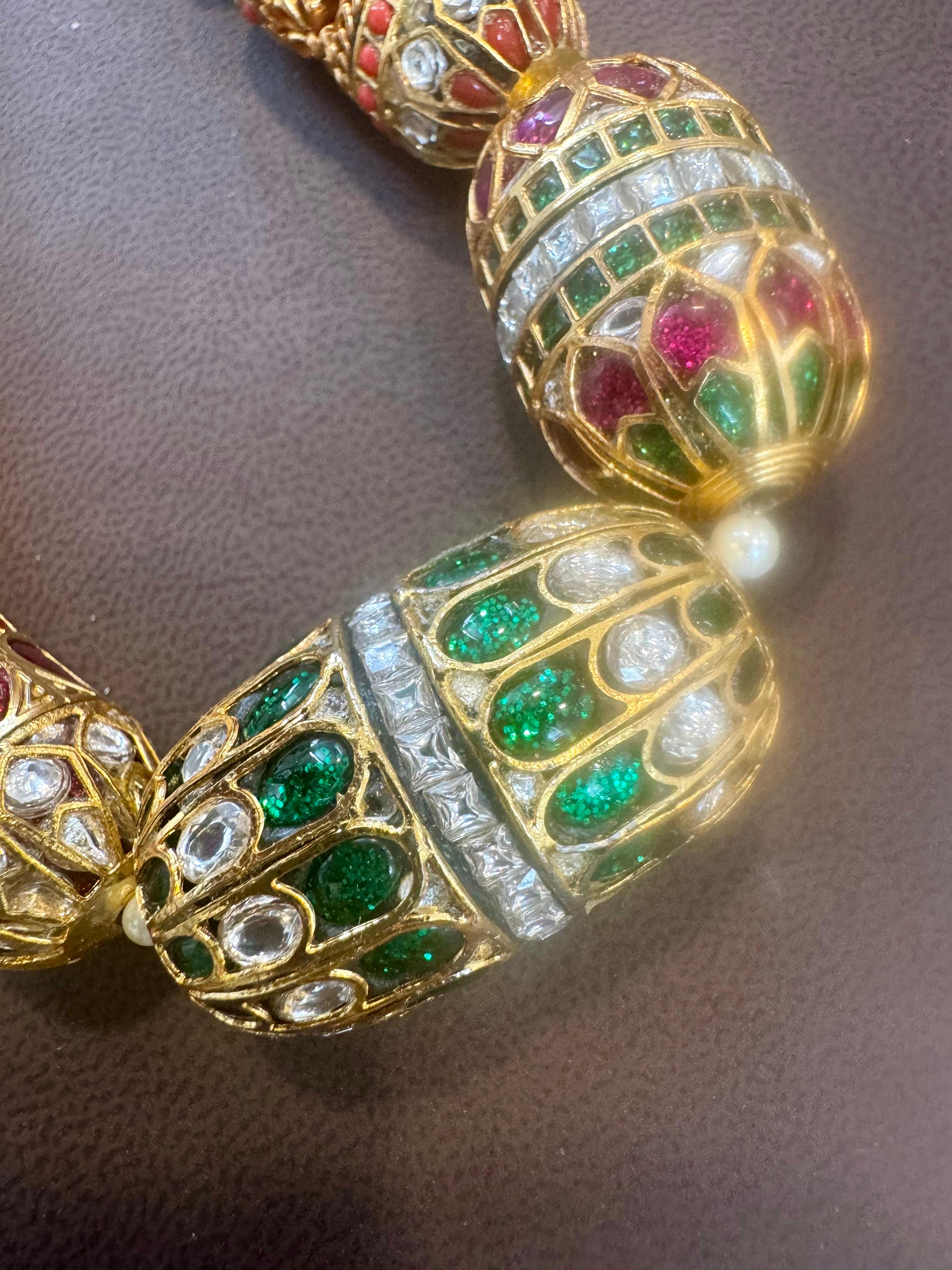 Mughal Magnificent Traditional Bead & Cabochon Multi Color Vintage Necklace In Excellent Condition For Sale In New York, NY