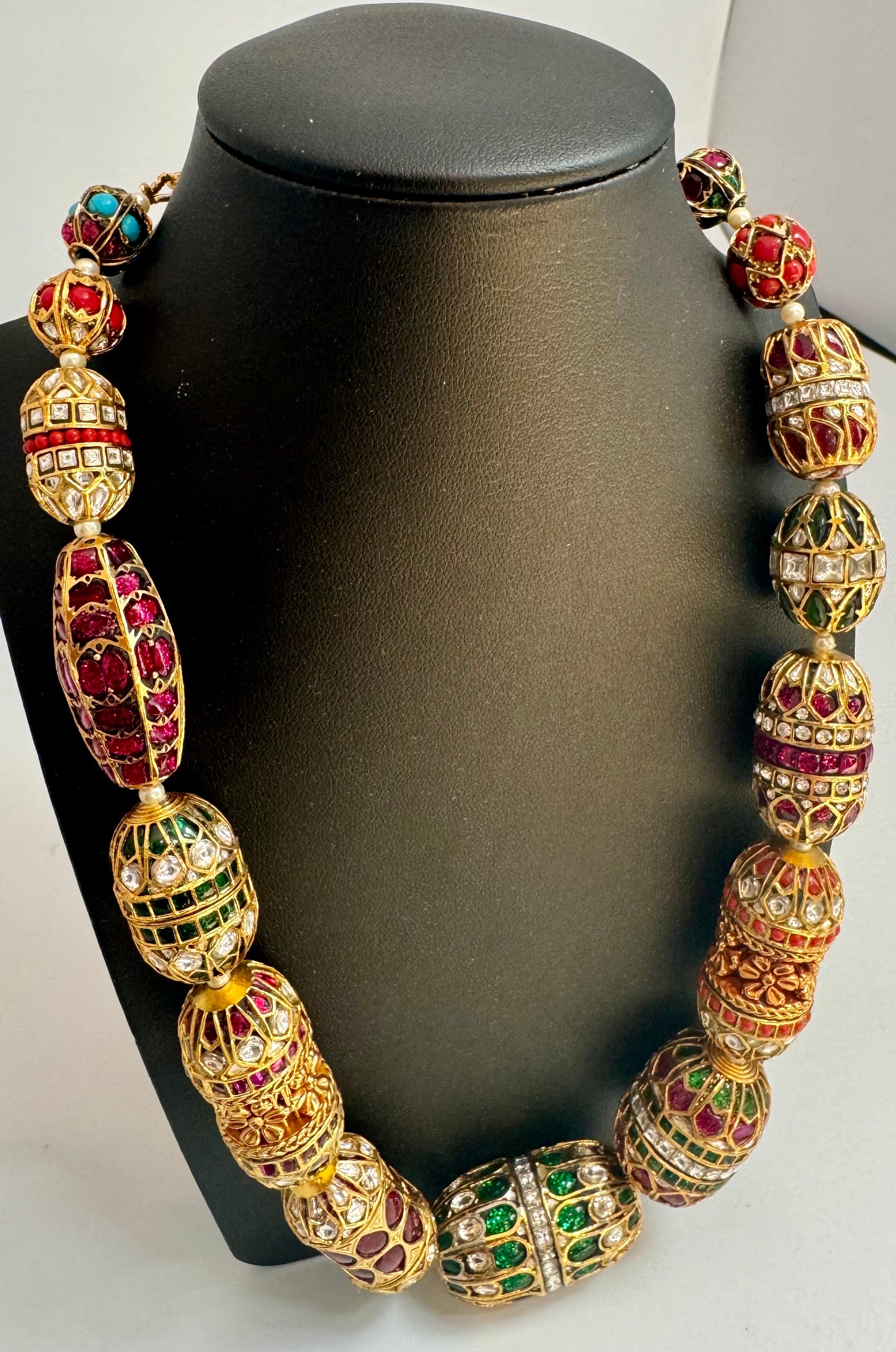 Mughal Magnificent Traditional Bead & Cabochon Multi Color Vintage Necklace For Sale 1