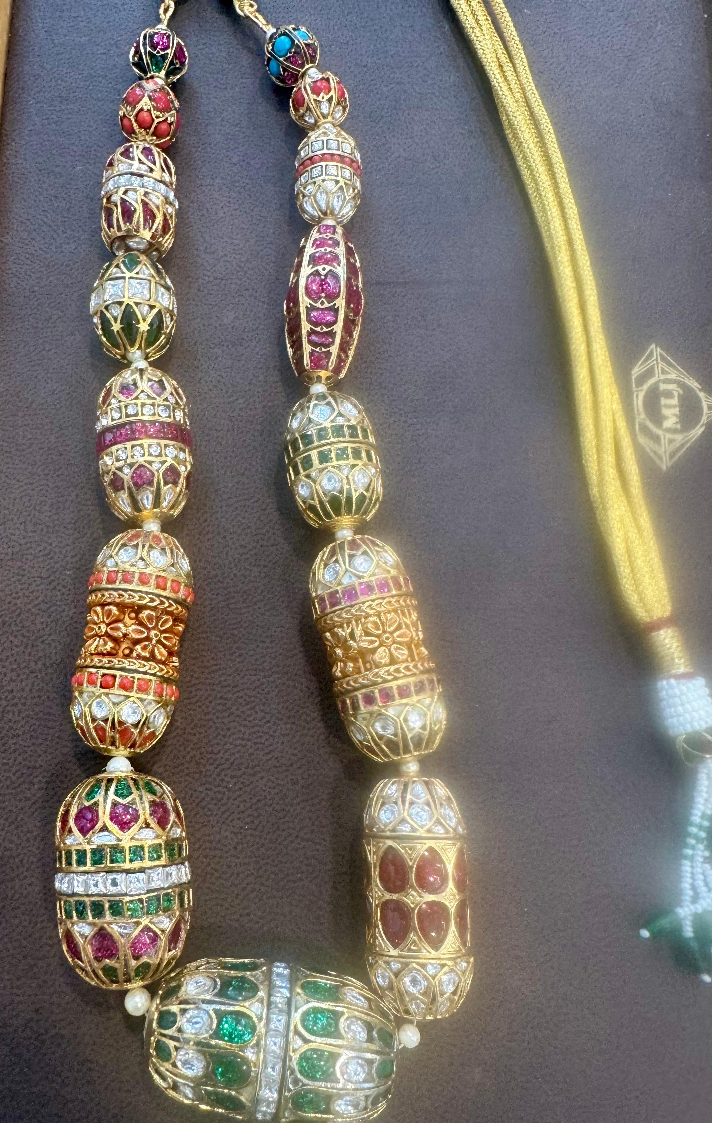 Mughal Magnificent Traditional Bead & Cabochon Multi Color Vintage Necklace For Sale 2