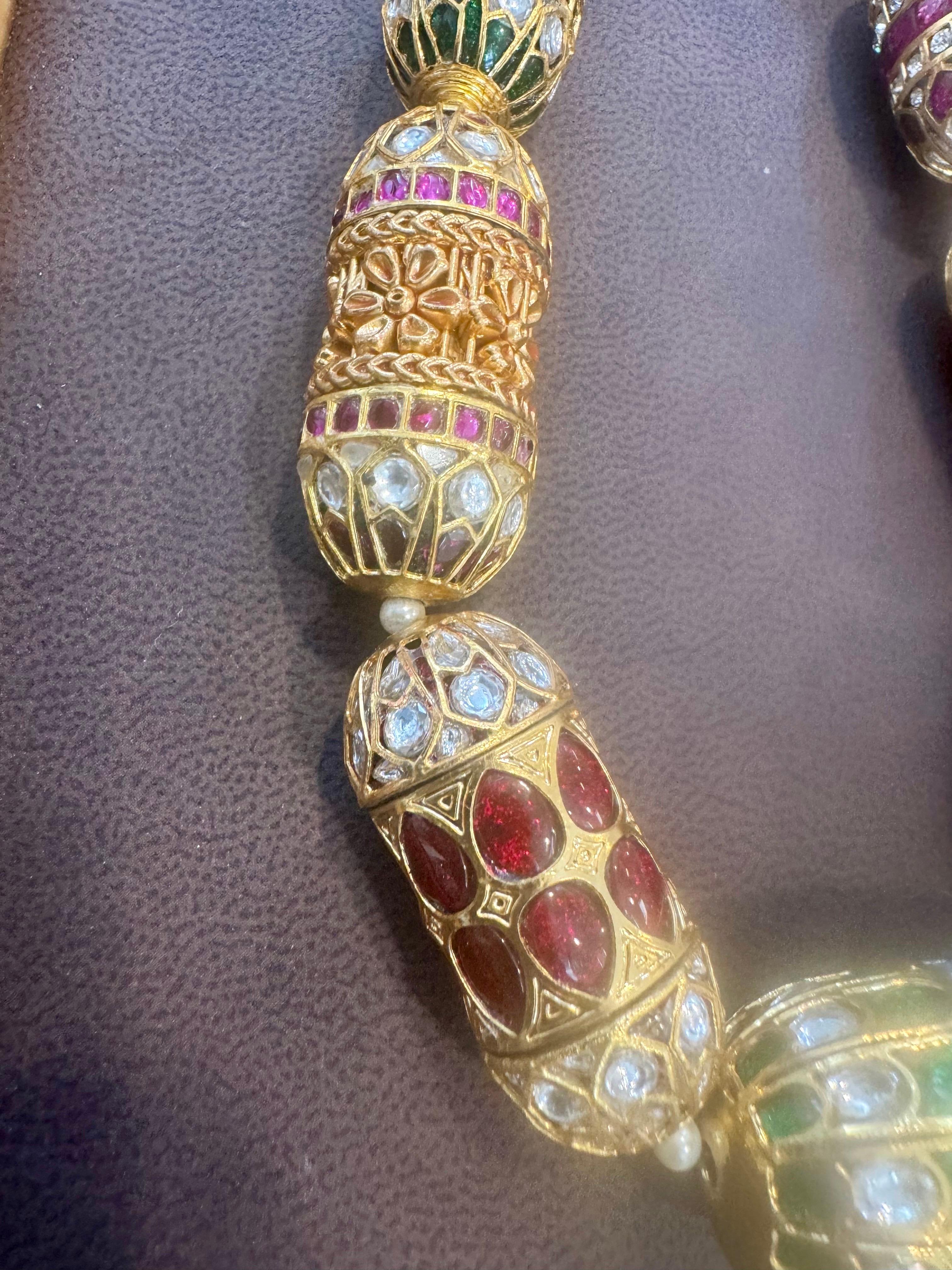 Mughal Magnificent Traditional Bead & Cabochon Multi Color Vintage Necklace For Sale 3
