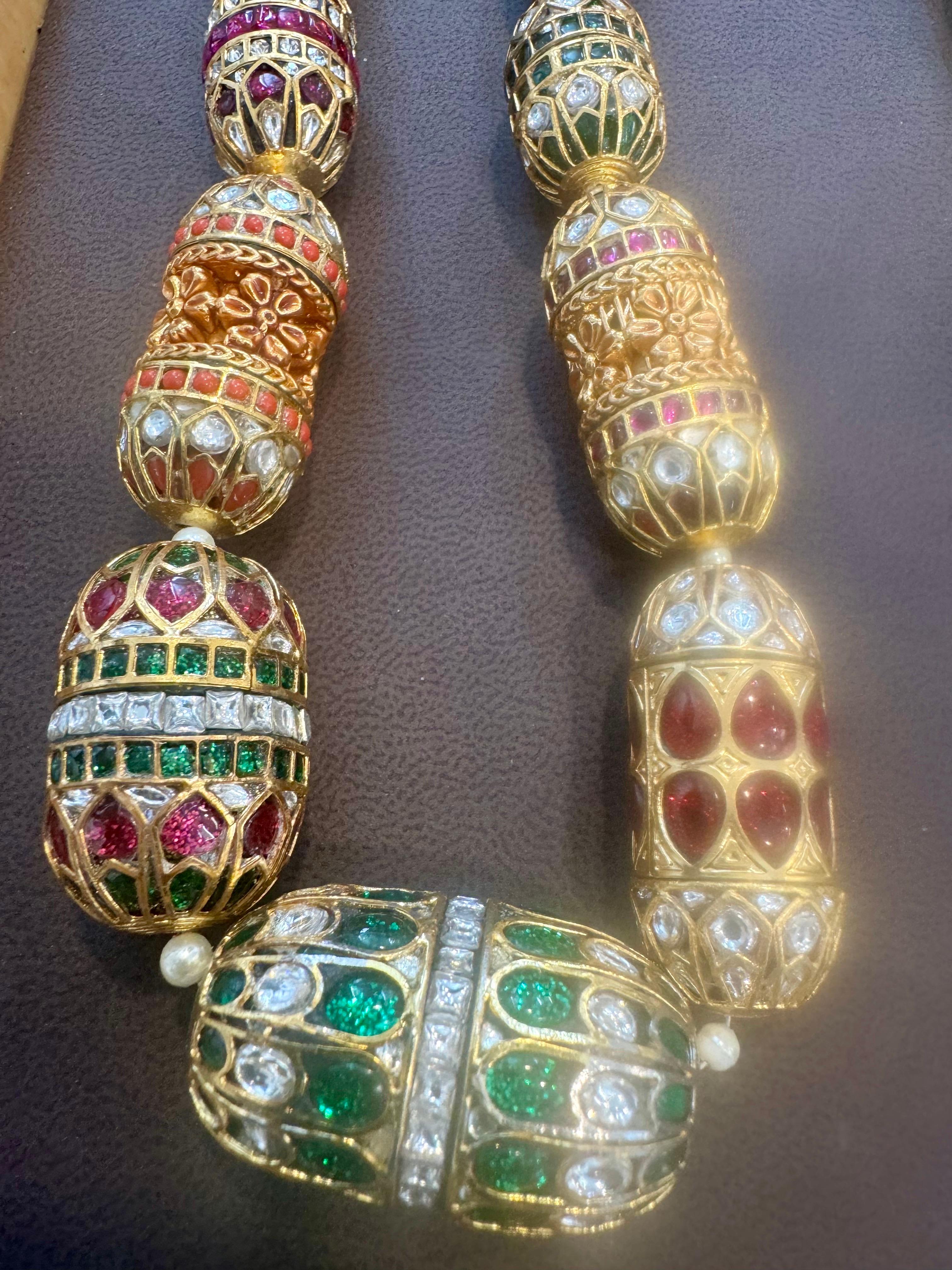 Mughal Magnificent Traditional Bead & Cabochon Multi Color Vintage Necklace For Sale 4