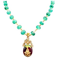 Mughal Magnificent Traditional Emerald Bead Rose Cut Diamond Vintage Necklace