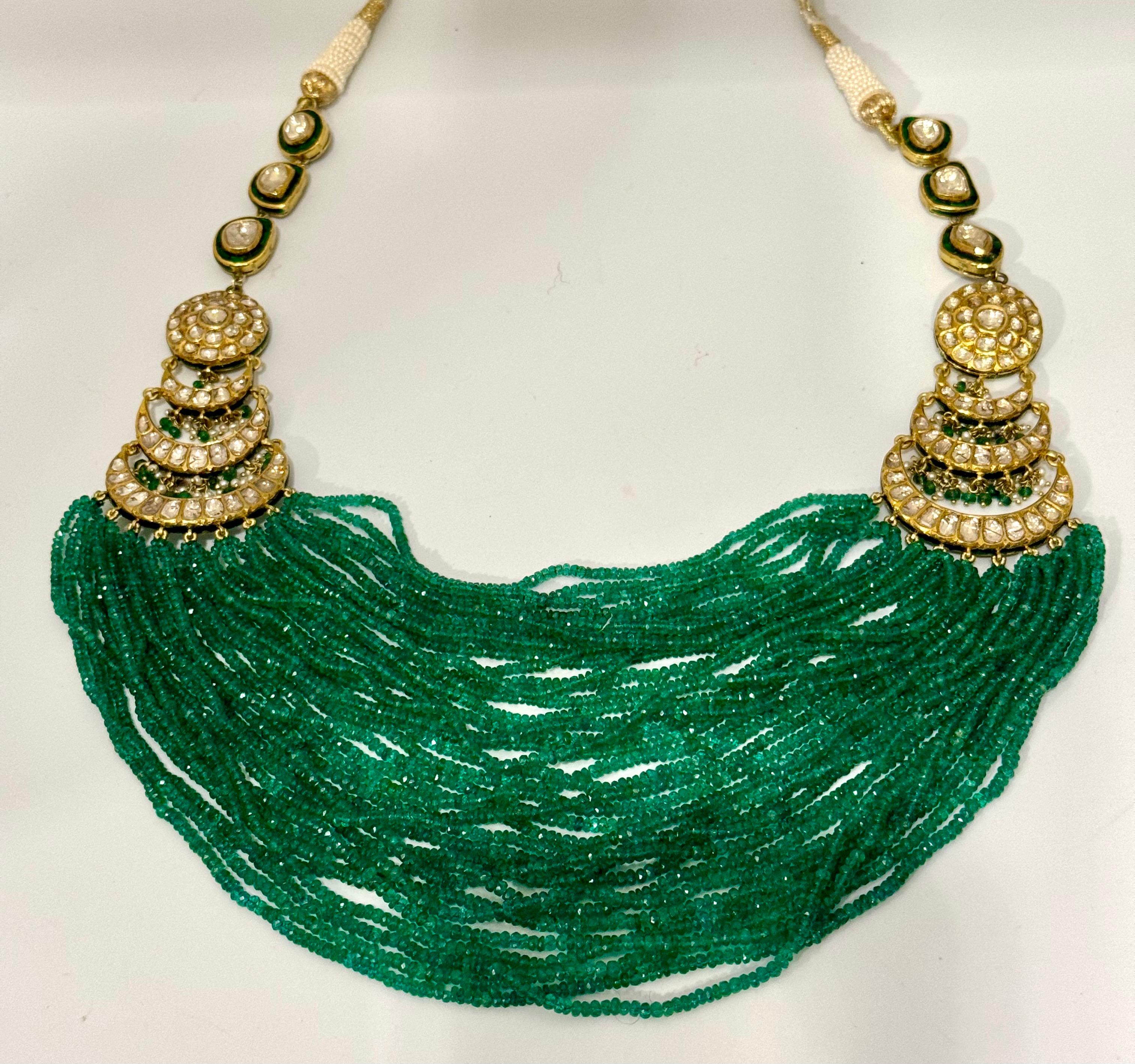 Mughal Vintage-Halskette, prächtige traditionelle Smaragdperlen & Diamant im Rosenschliff, Vintage im Angebot 6