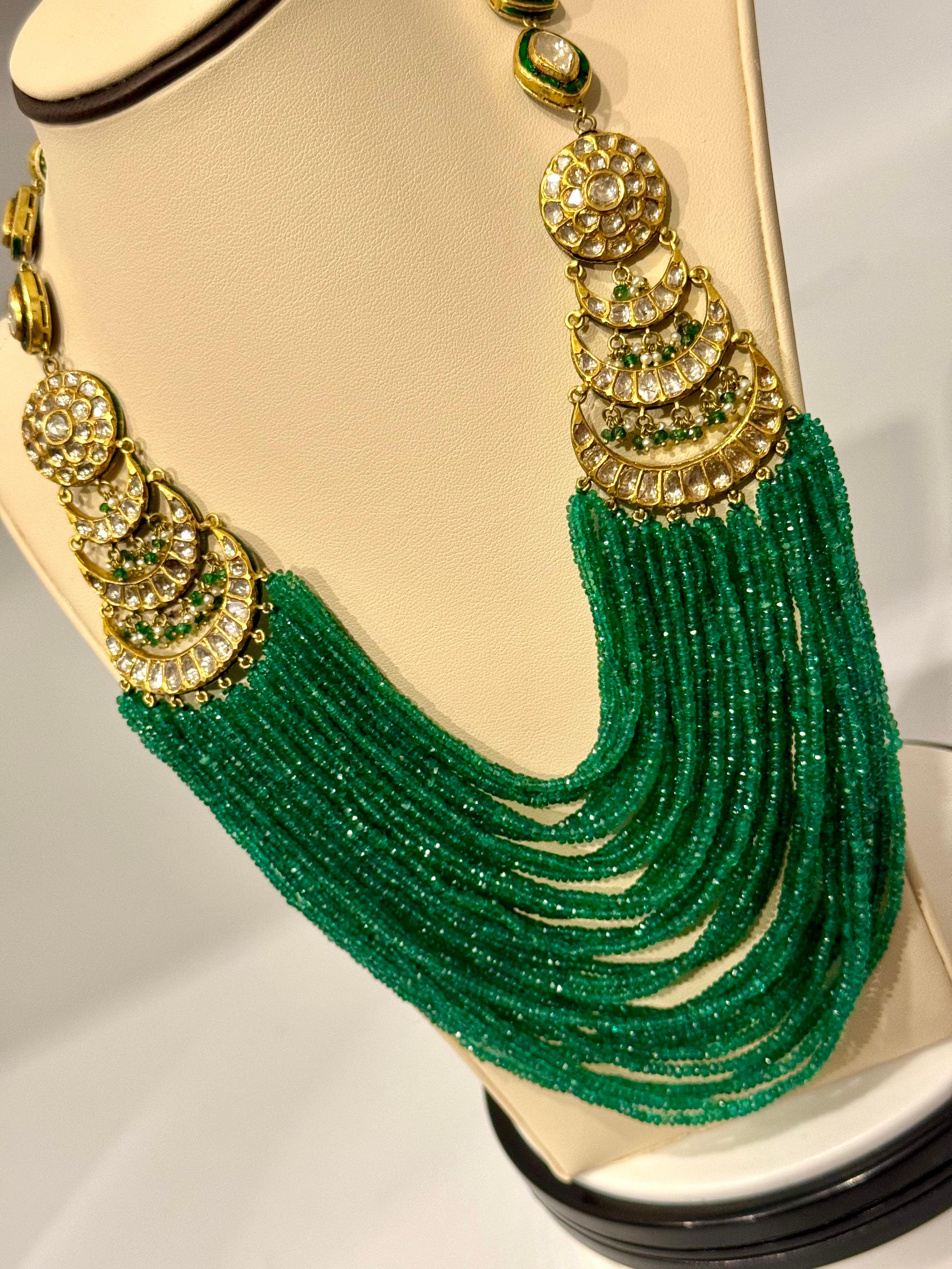 Mughal Vintage-Halskette, prächtige traditionelle Smaragdperlen & Diamant im Rosenschliff, Vintage im Zustand „Hervorragend“ im Angebot in New York, NY