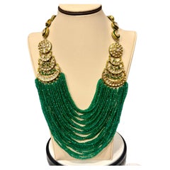 Mughal Magnificent Traditional Emerald Beads & Rose Cut Diamond Vintage Necklace
