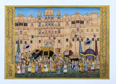 Mughal Miniature Depicting Emperor Shah Jahan Infront of Red Fort, 20th Century