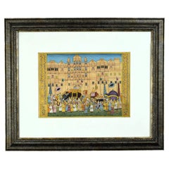 Mughal Miniature Depicting Emperor Shah Jahan Infront of Red Fort, 20th Century 