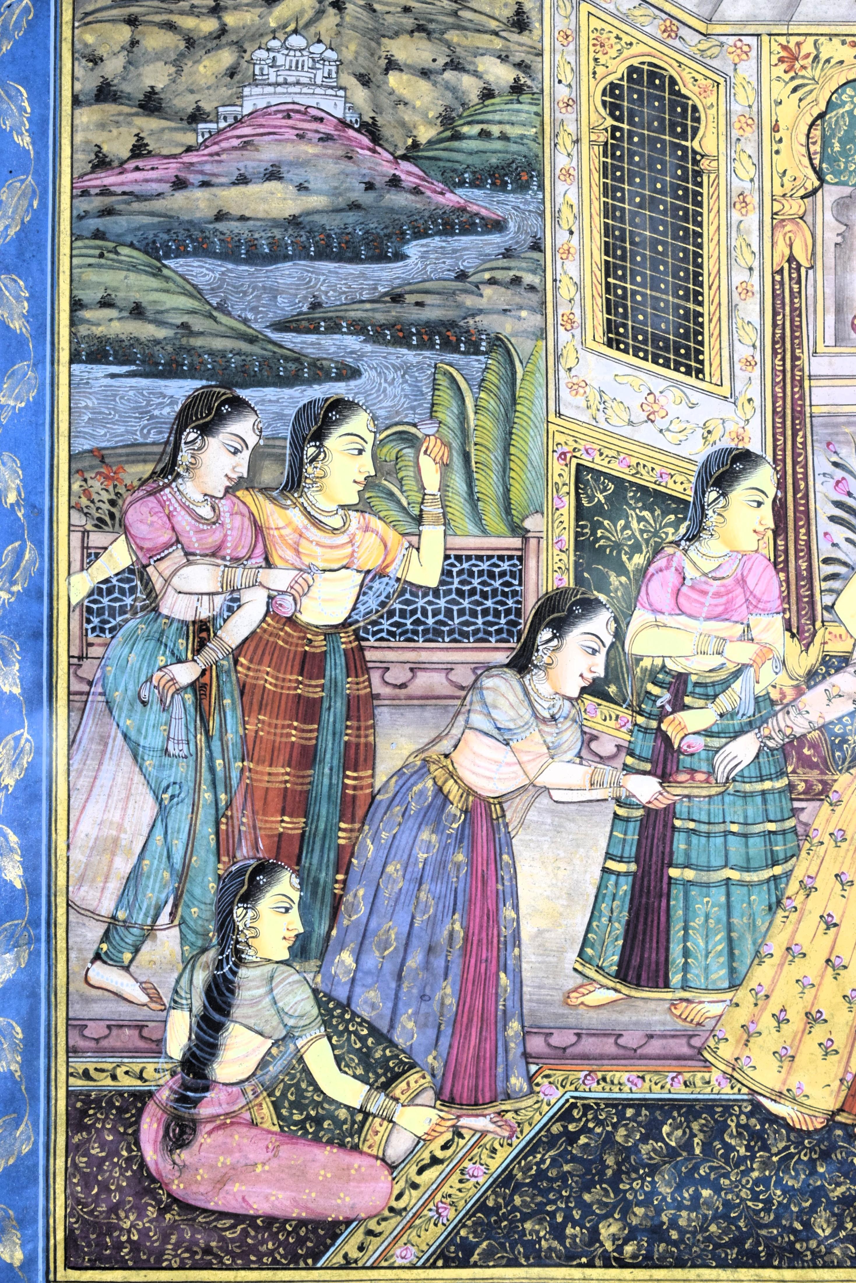 Mughal miniature depicting Mughal Emperor Shah Jahan in his harem, 19th Century 1