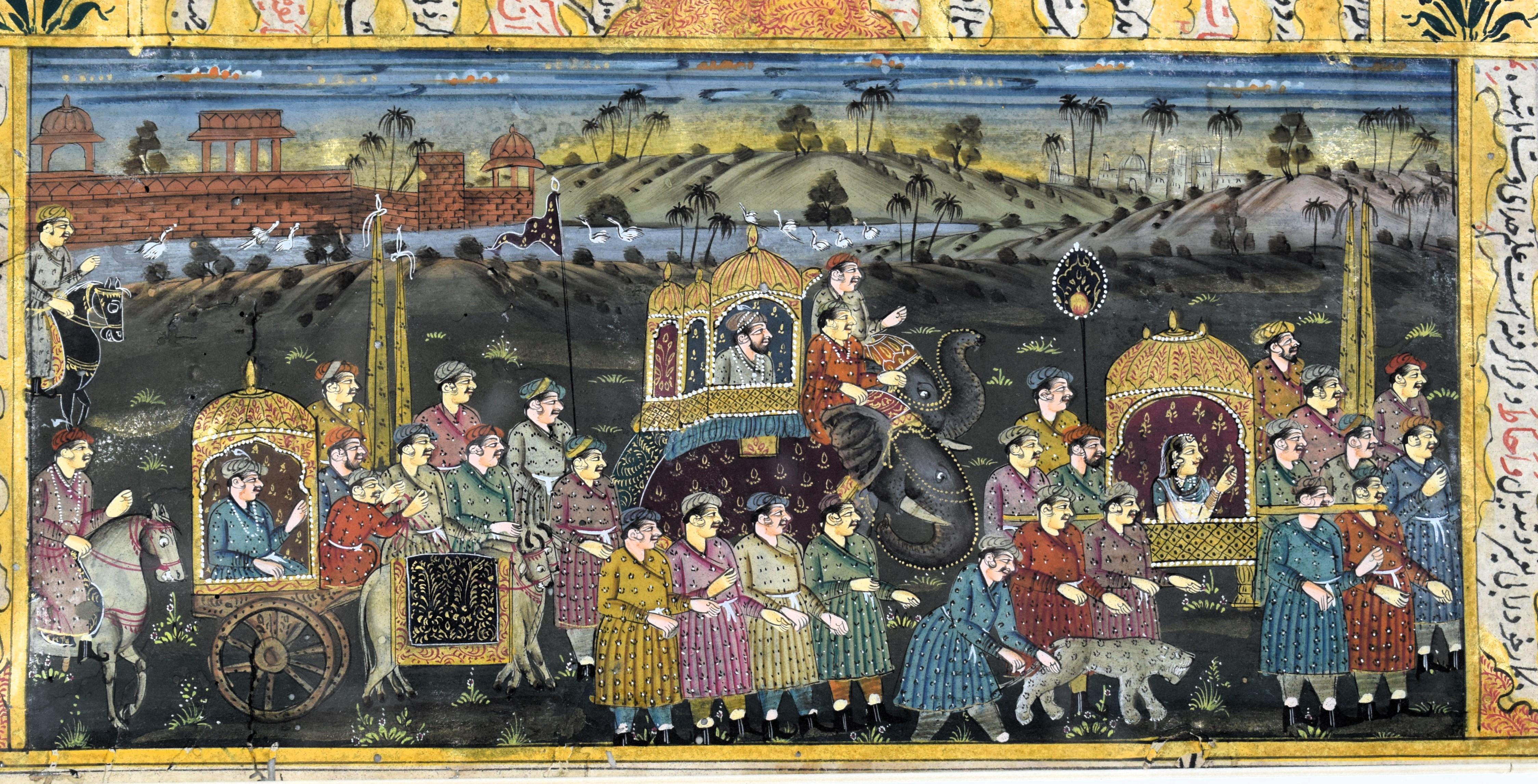 Hand-Painted Mughal miniature of Shah Jahan and Mumtaz Mahal, Late 19th Century For Sale
