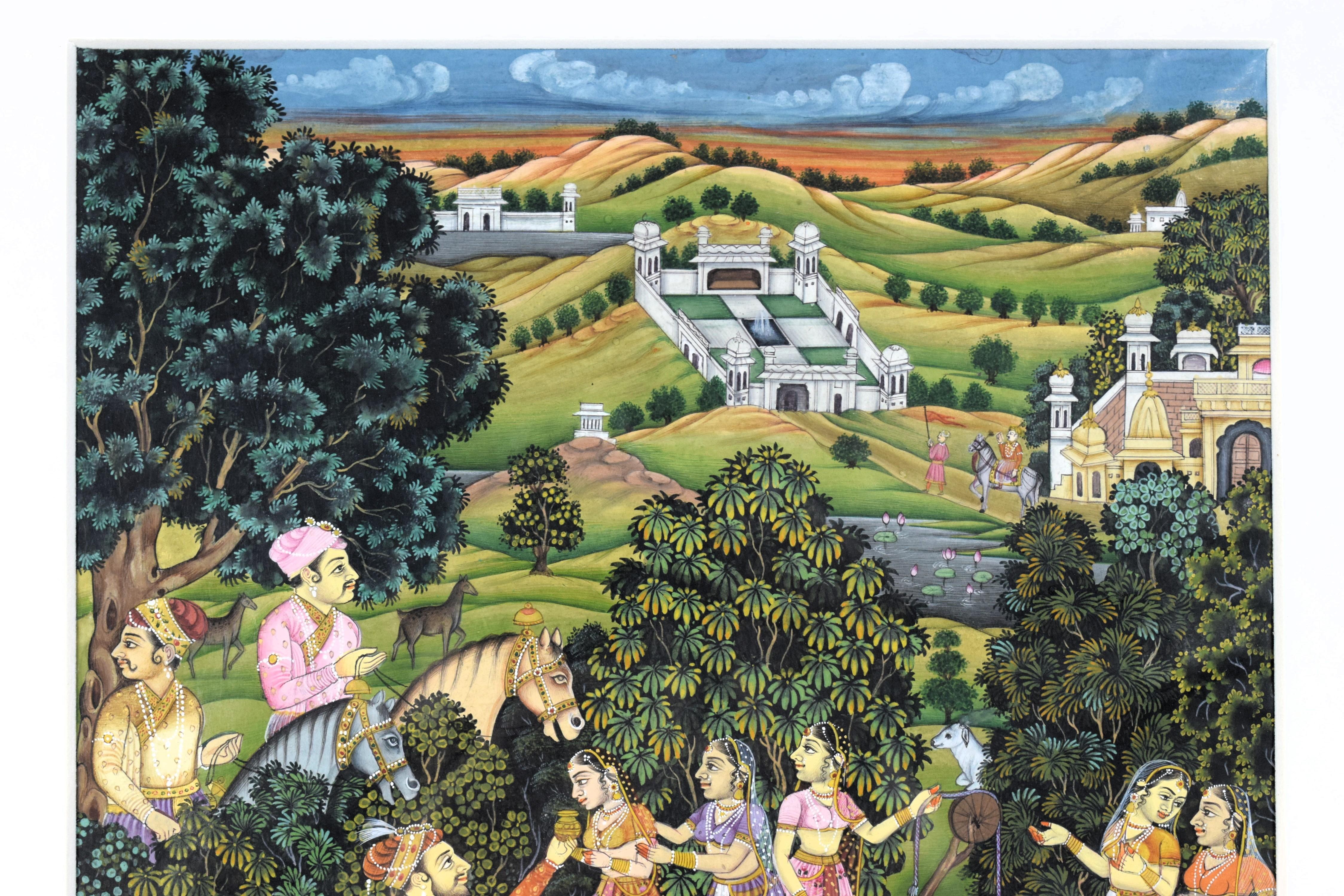 Miniatura mogol de Shah Jahan en  un Paseo de Ocio, Siglo XIX Raj británico en venta