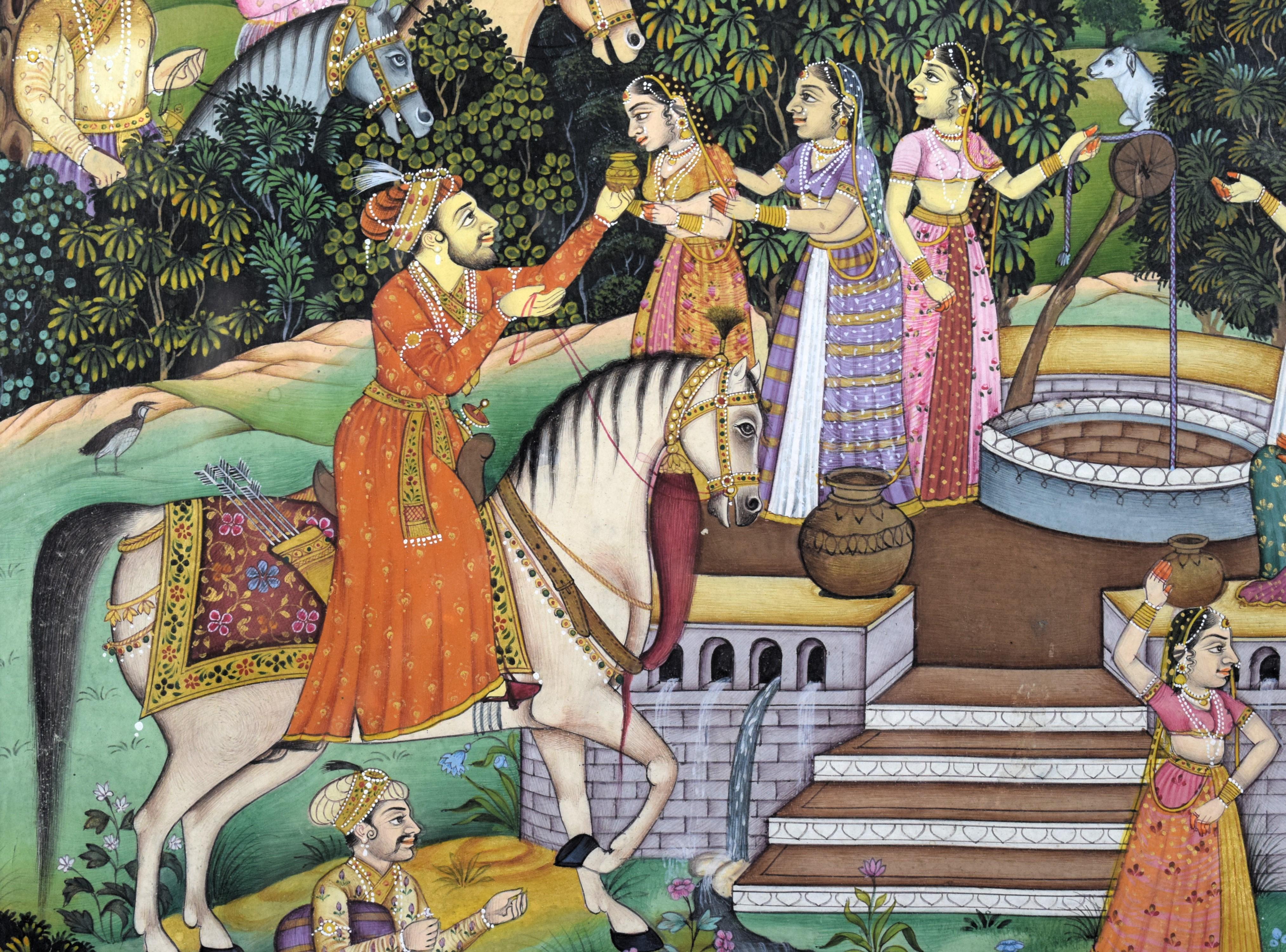 Miniatura mogol de Shah Jahan en  un Paseo de Ocio, Siglo XIX Pintado a mano en venta