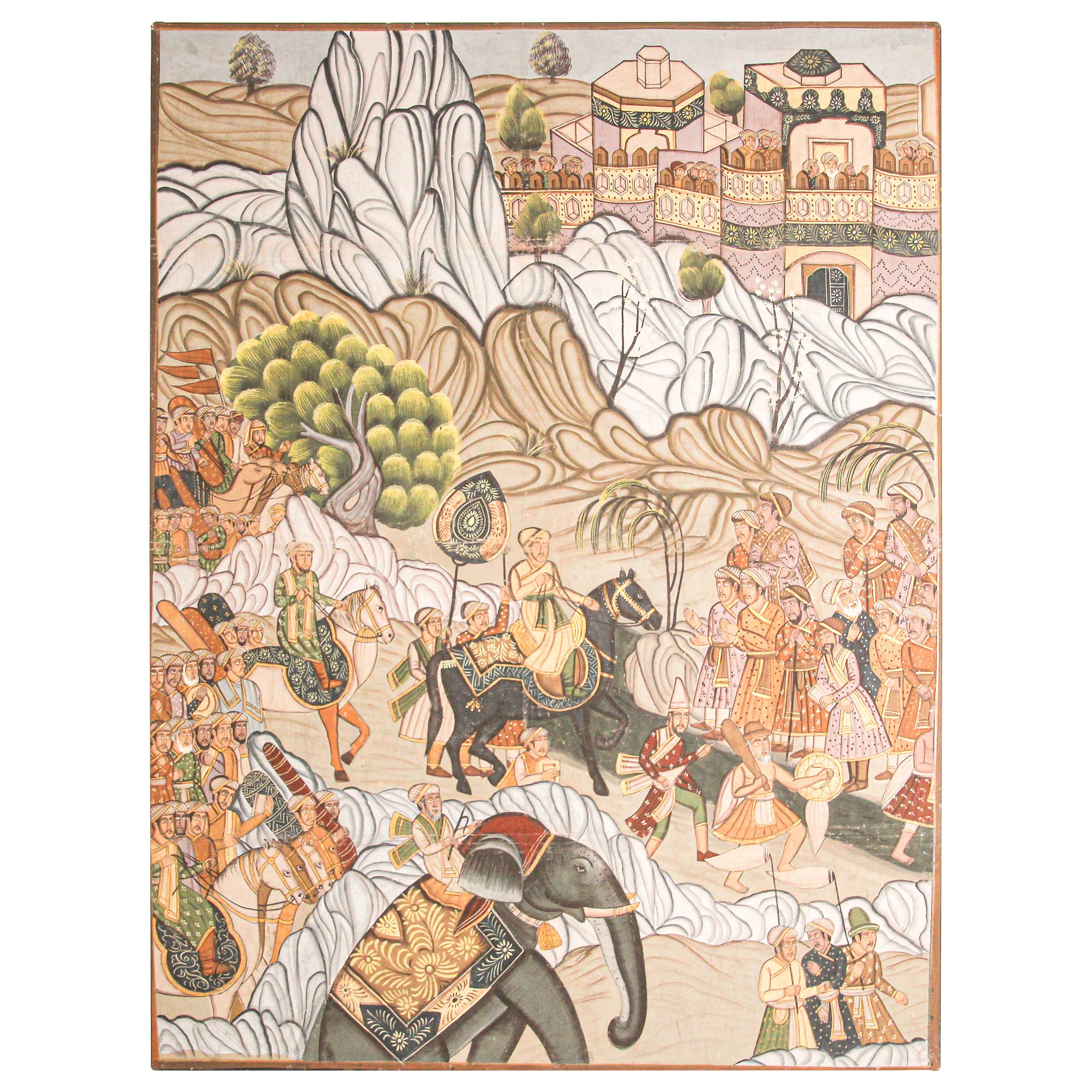Mughal Silk Painting of a Maharaja Royal Procession