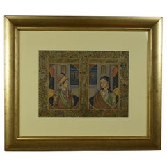 Mughal miniature portrait depicting Emperor Akbar and Jodha Bai, 19th Century