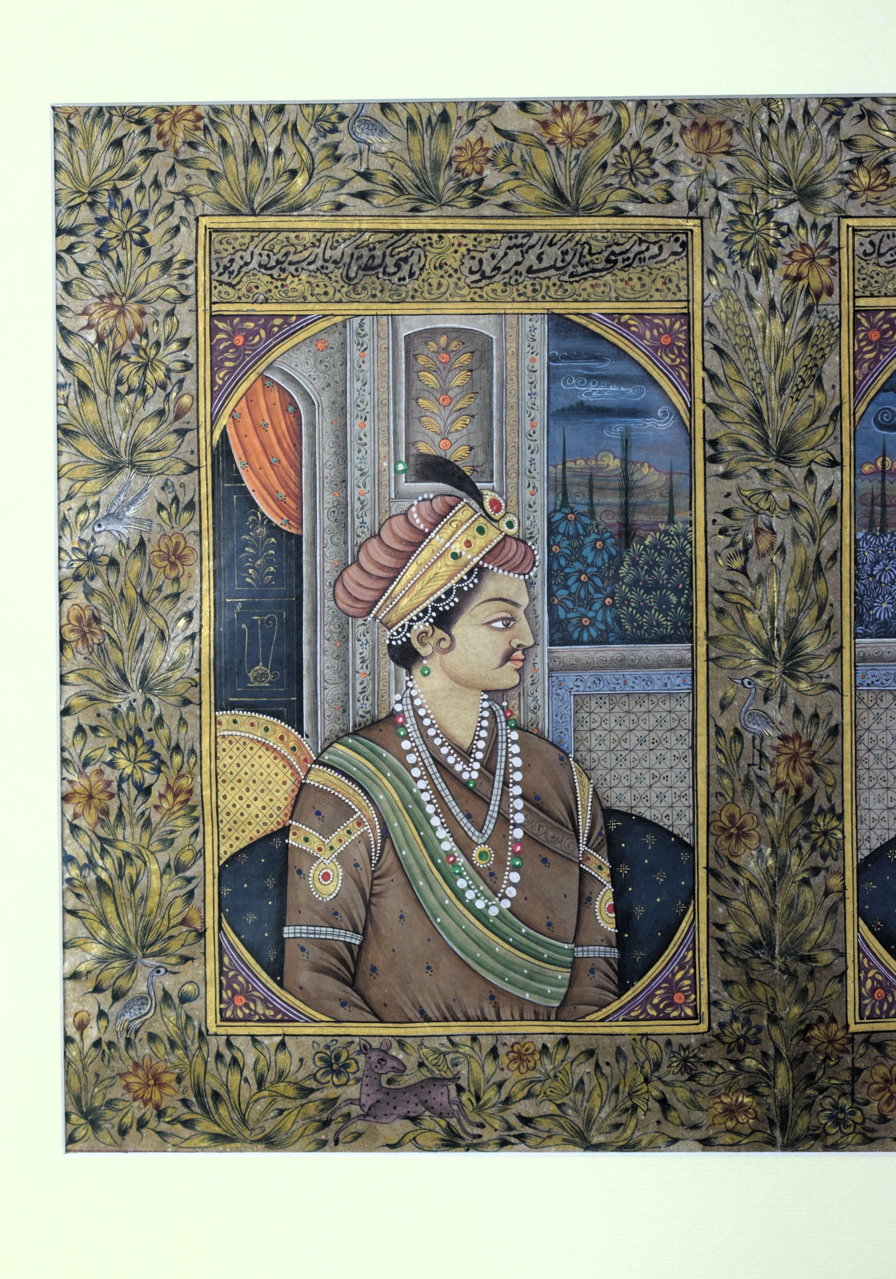 Miniatur-Porträt des Moghul-Kaisers Akbar und Jodha Bai, 19. (Indisch) im Angebot