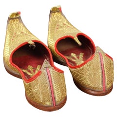 Mughal Moorish Gold and Red Embroidered Leather Shoes