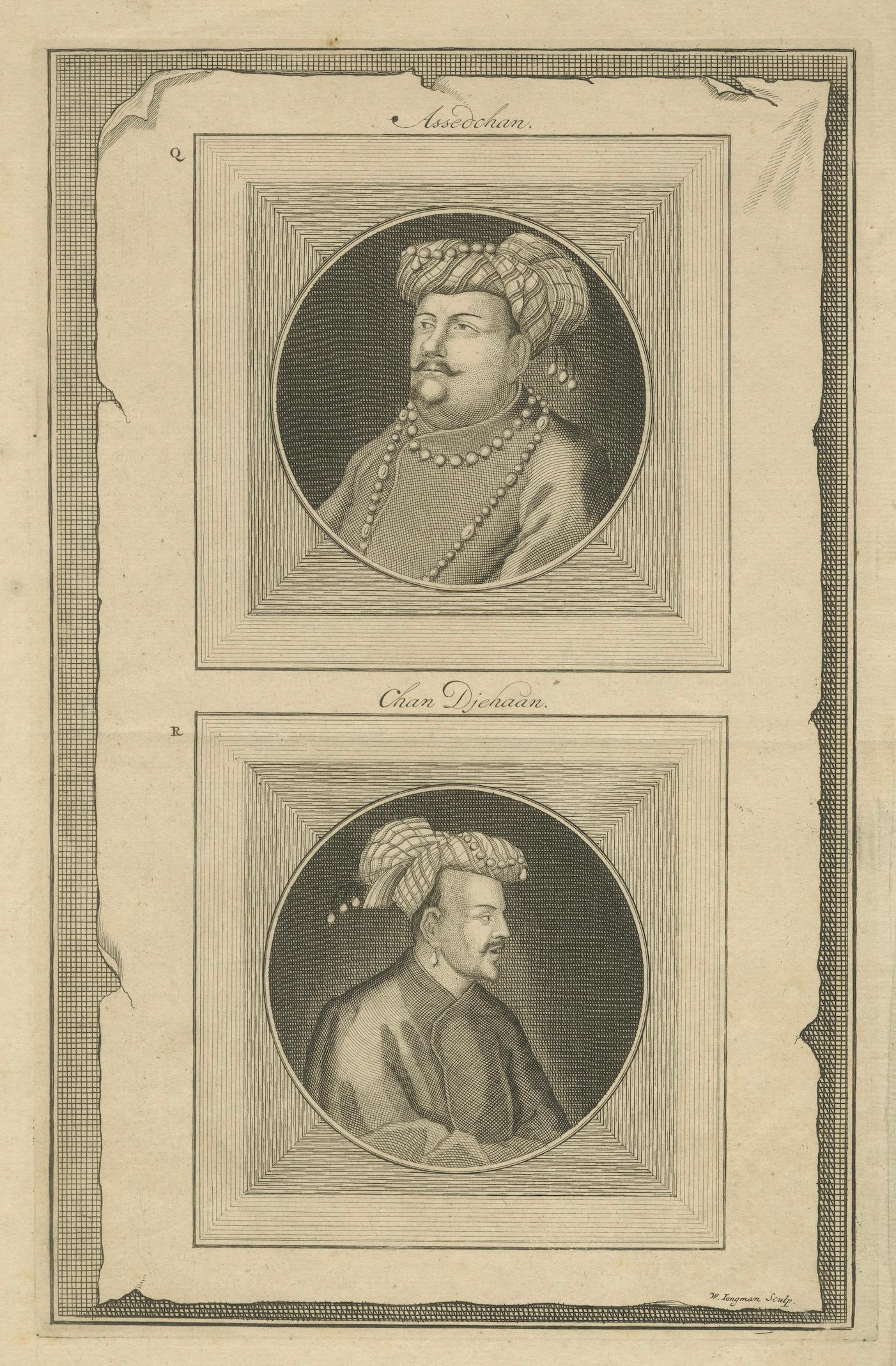 Mughal Nobles Asad Khan & Khan Jahan Portrait Engraving, Valentijn, c.1726