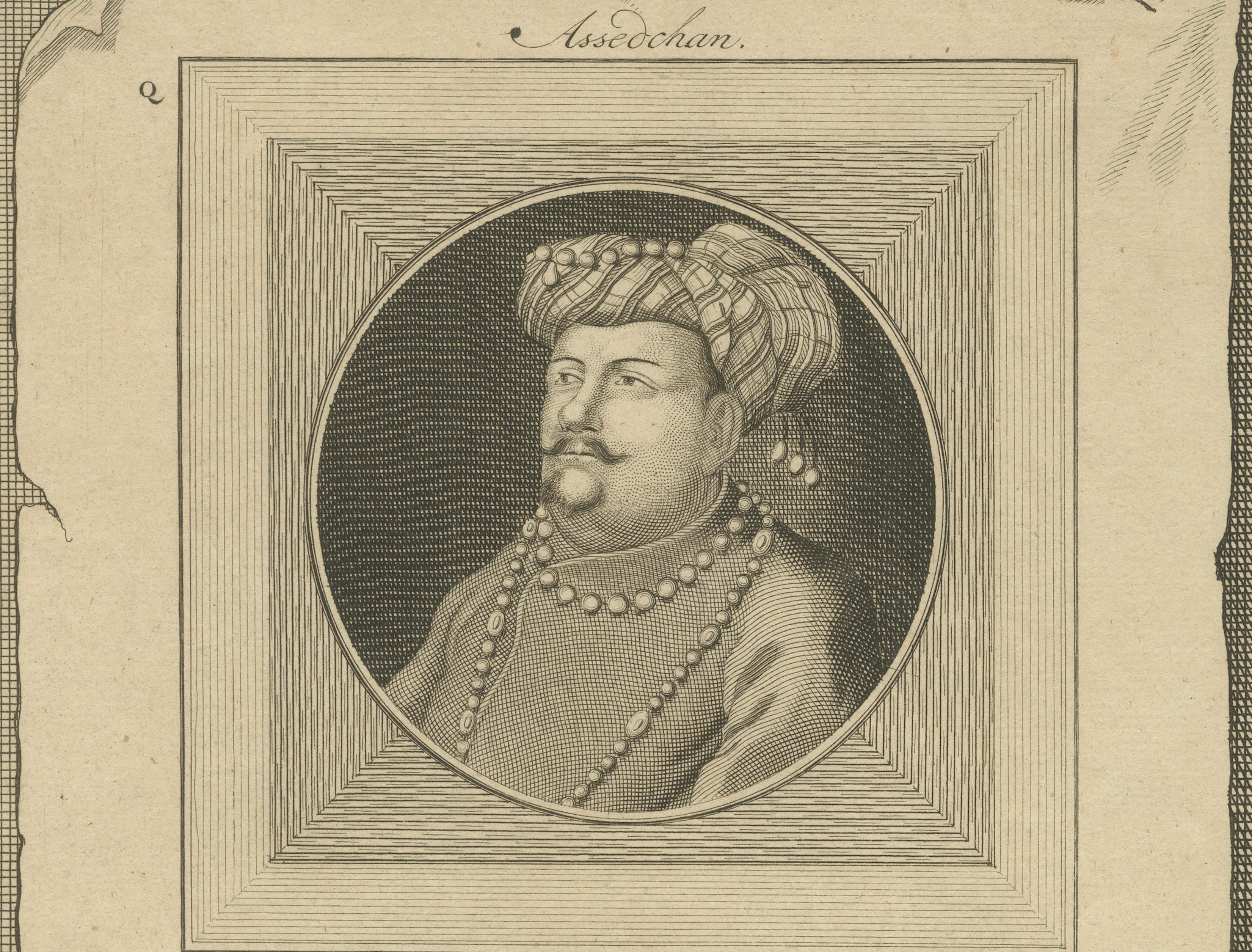 Mughal Nobles Asad Khan & Khan Jahan Portrait Engraving, Valentijn, c.1726