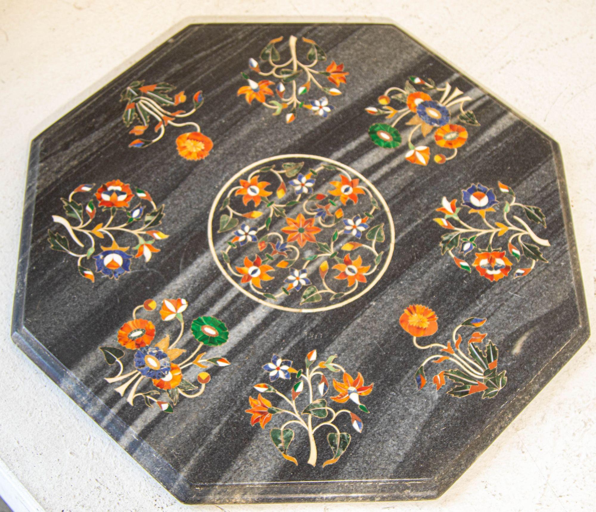Mughal Rajasthani Mármol Negro Incrustación Pietra DURA Sobremesa India en venta 6