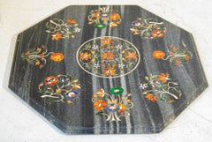 Mughal Rajasthani Black Marble Inlay Pietra Dura Table Top India